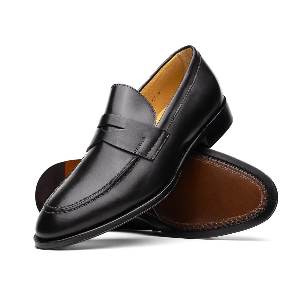 15-200-BLK ROMA Calfskin Penny Loafer, Black