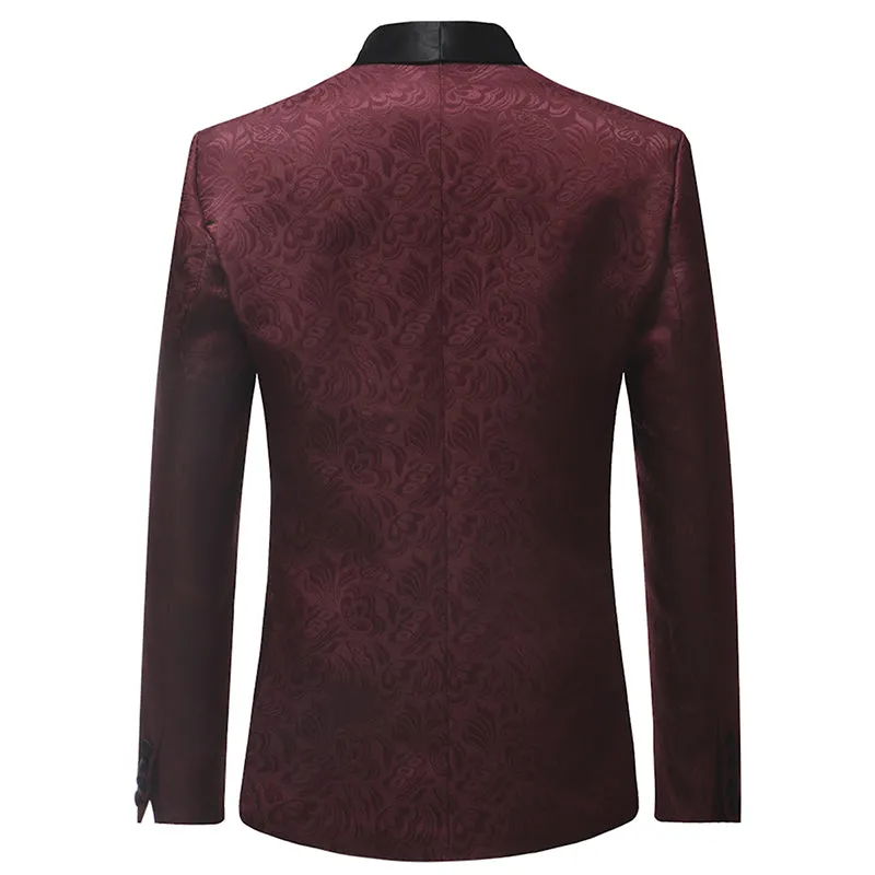 2-Piece Maroon Slim Fit Fashion Floral Suit