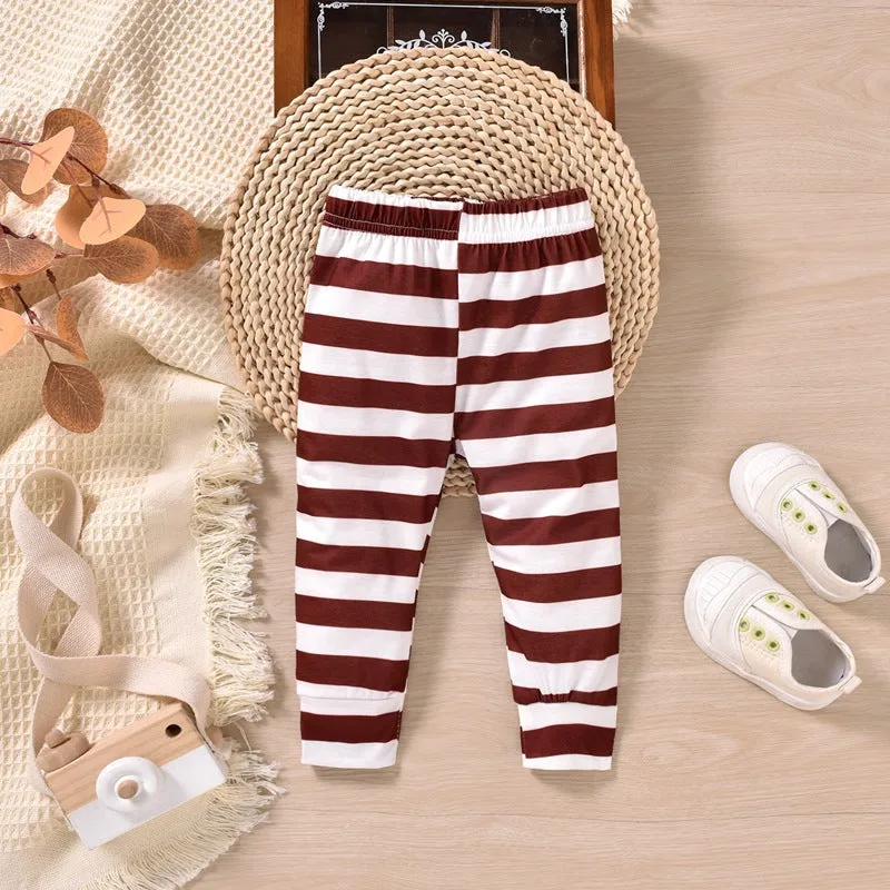 2 Pieces Set Baby Girls Thanksgiving Cartoon Tops And Striped Pants