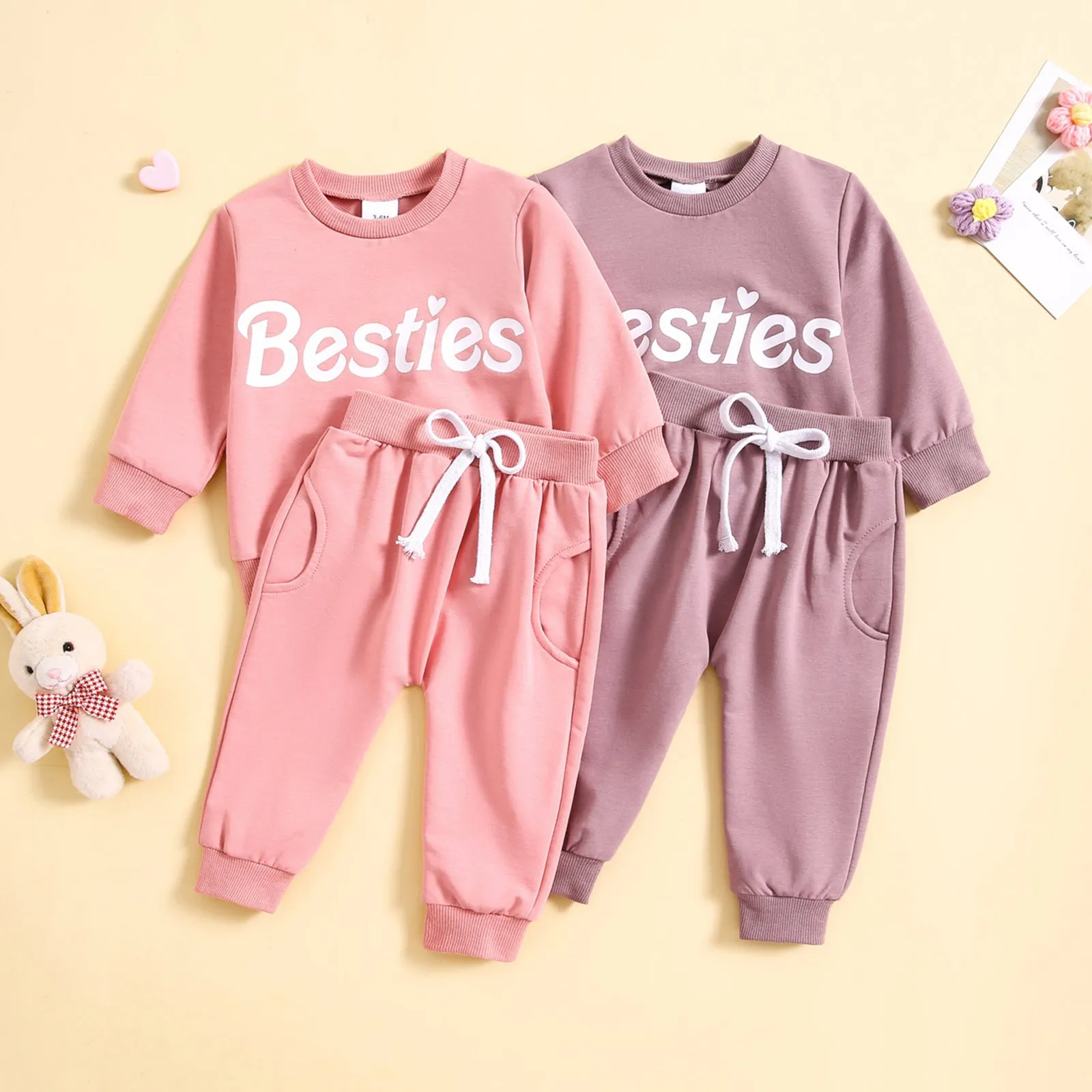 2 Pieces Set Baby Kid Girls Letters Tops And Solid Color Pants Wholesale 231130271