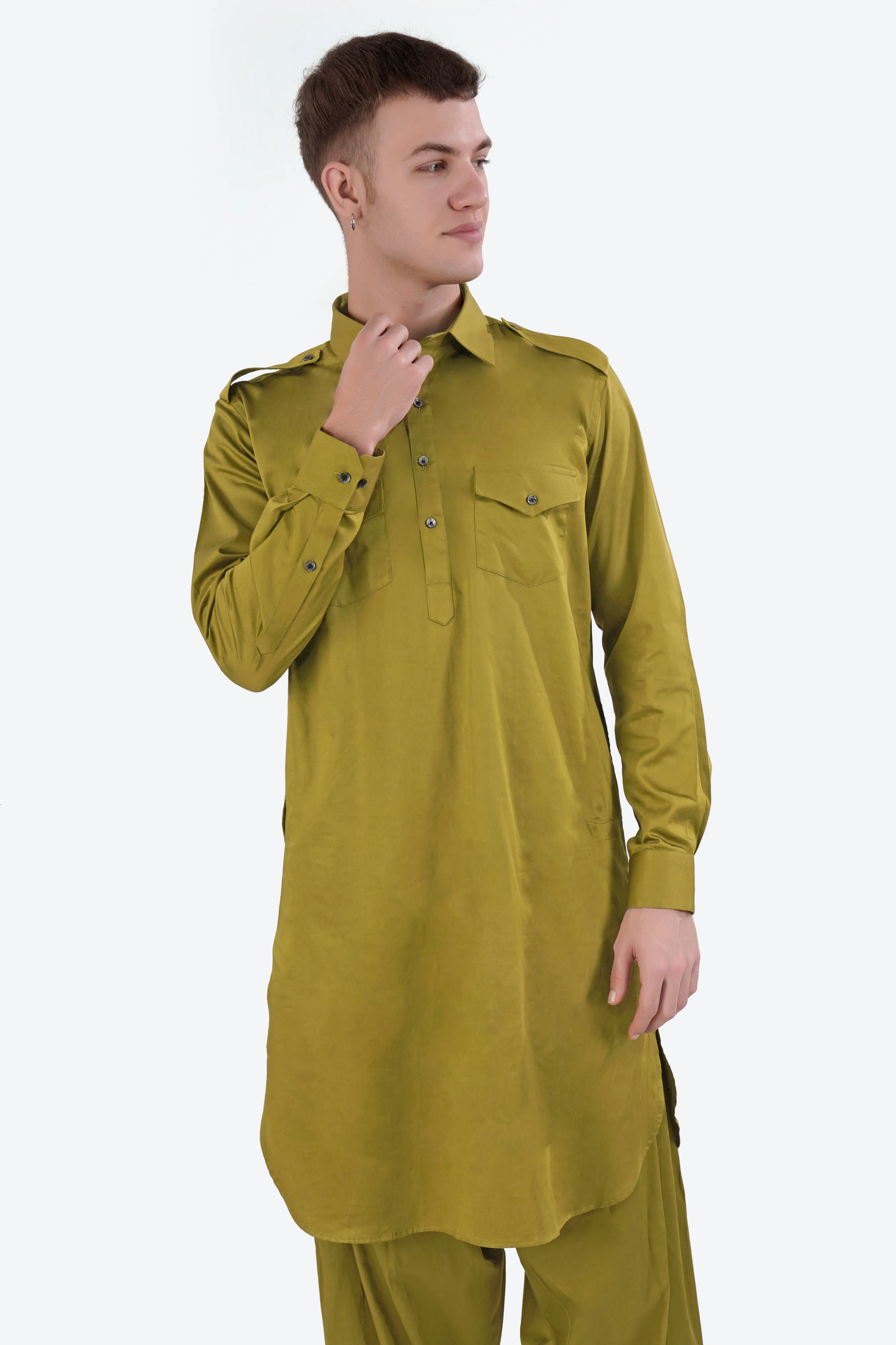 Alpine Green Subtle Sheen Super Soft Premium Cotton Pathani Set