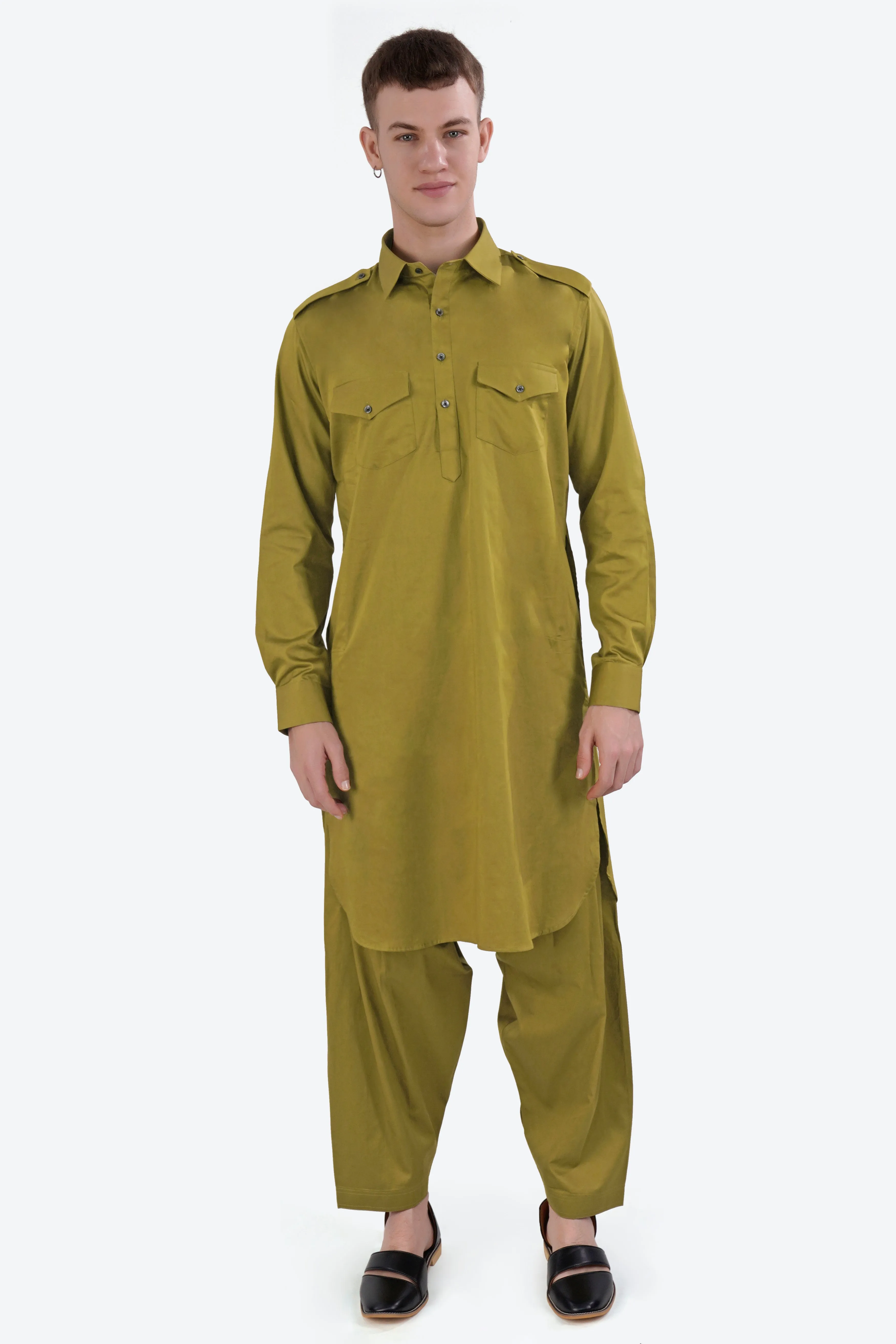 Alpine Green Subtle Sheen Super Soft Premium Cotton Pathani Set