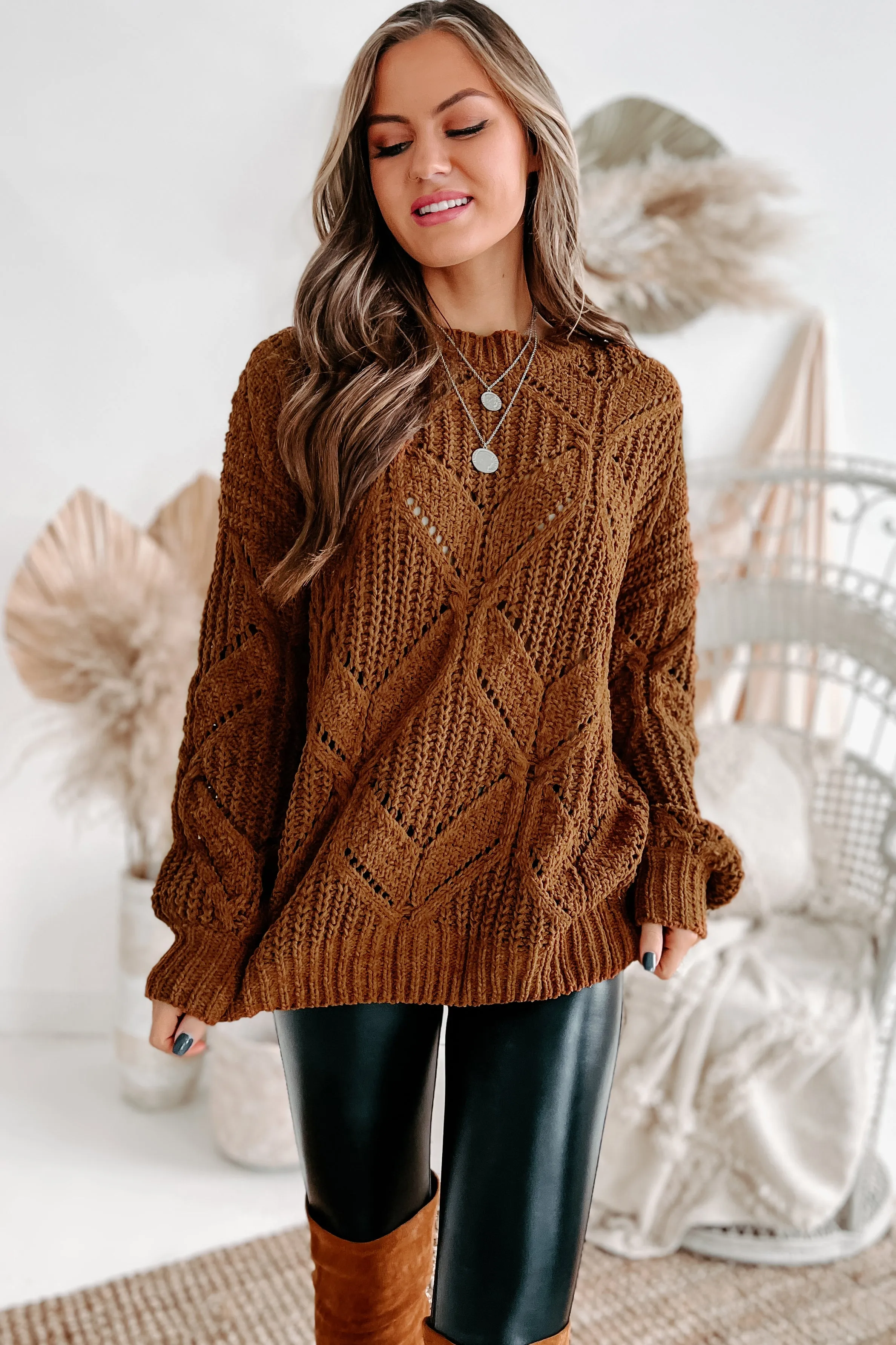 Always Together Oversized Chenille Sweater (Chocolate)