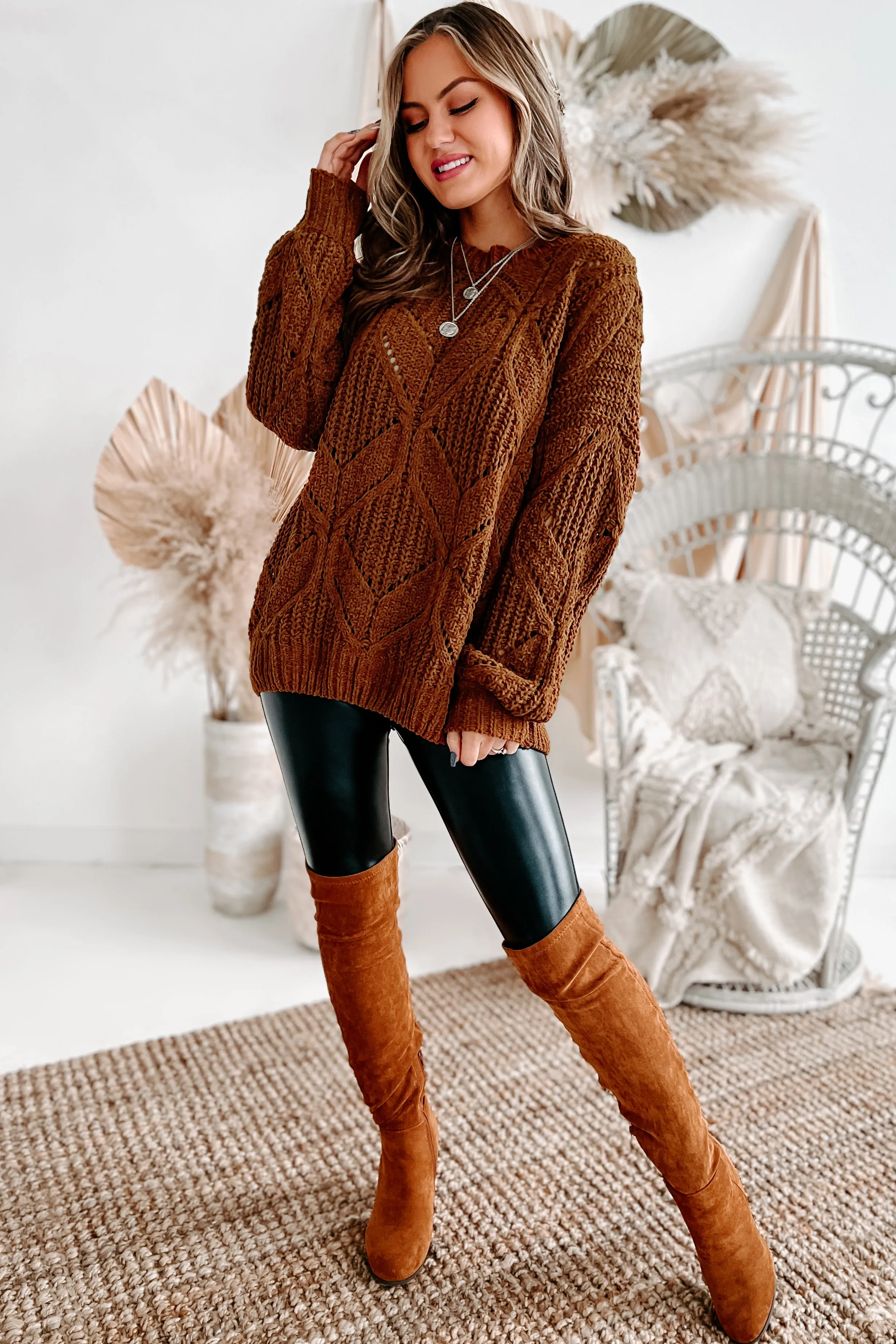 Always Together Oversized Chenille Sweater (Chocolate)