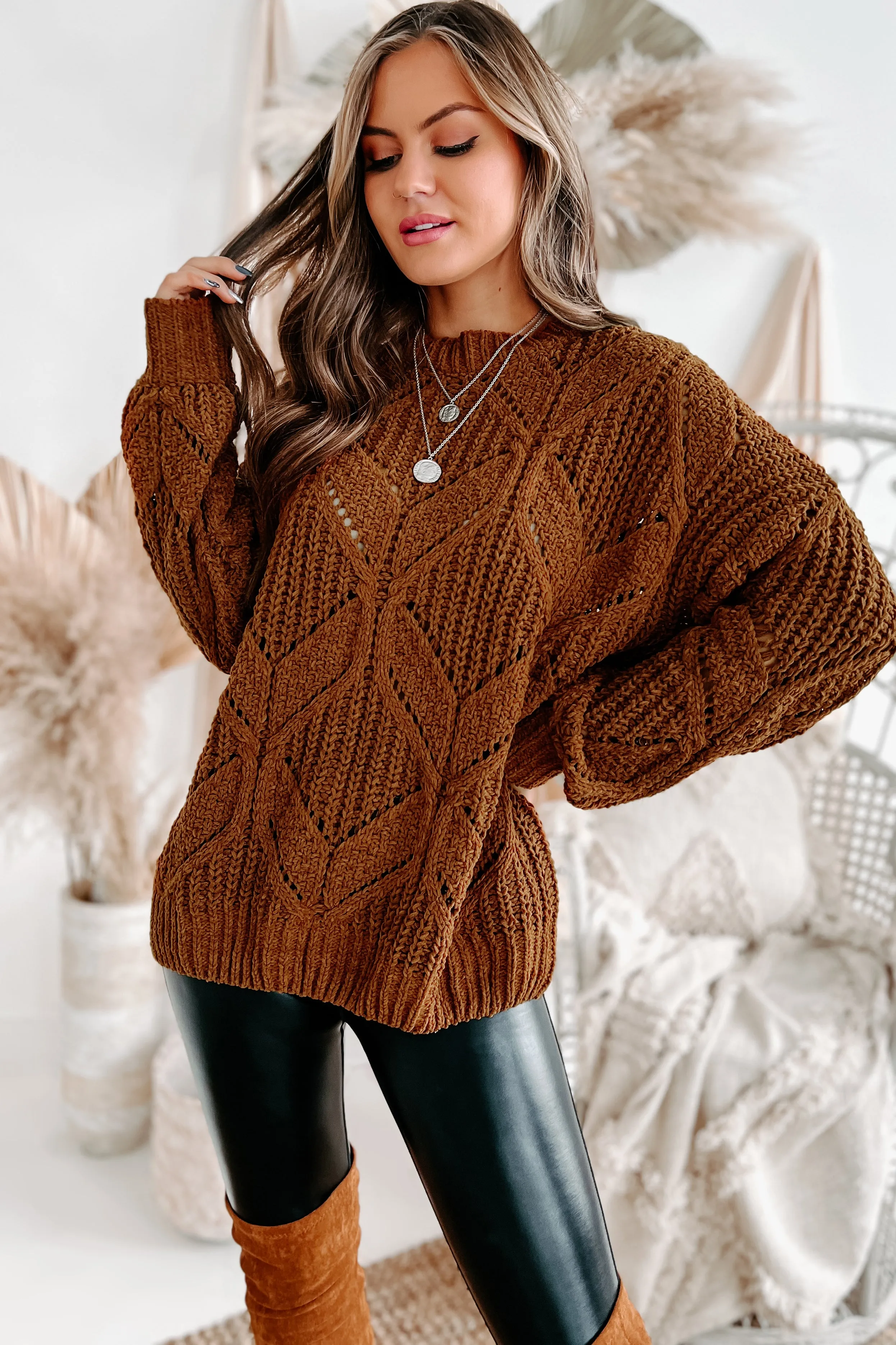 Always Together Oversized Chenille Sweater (Chocolate)