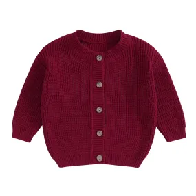 Baby Girls Button Down Sweater Cardigan - Wine Cranberry Maroon