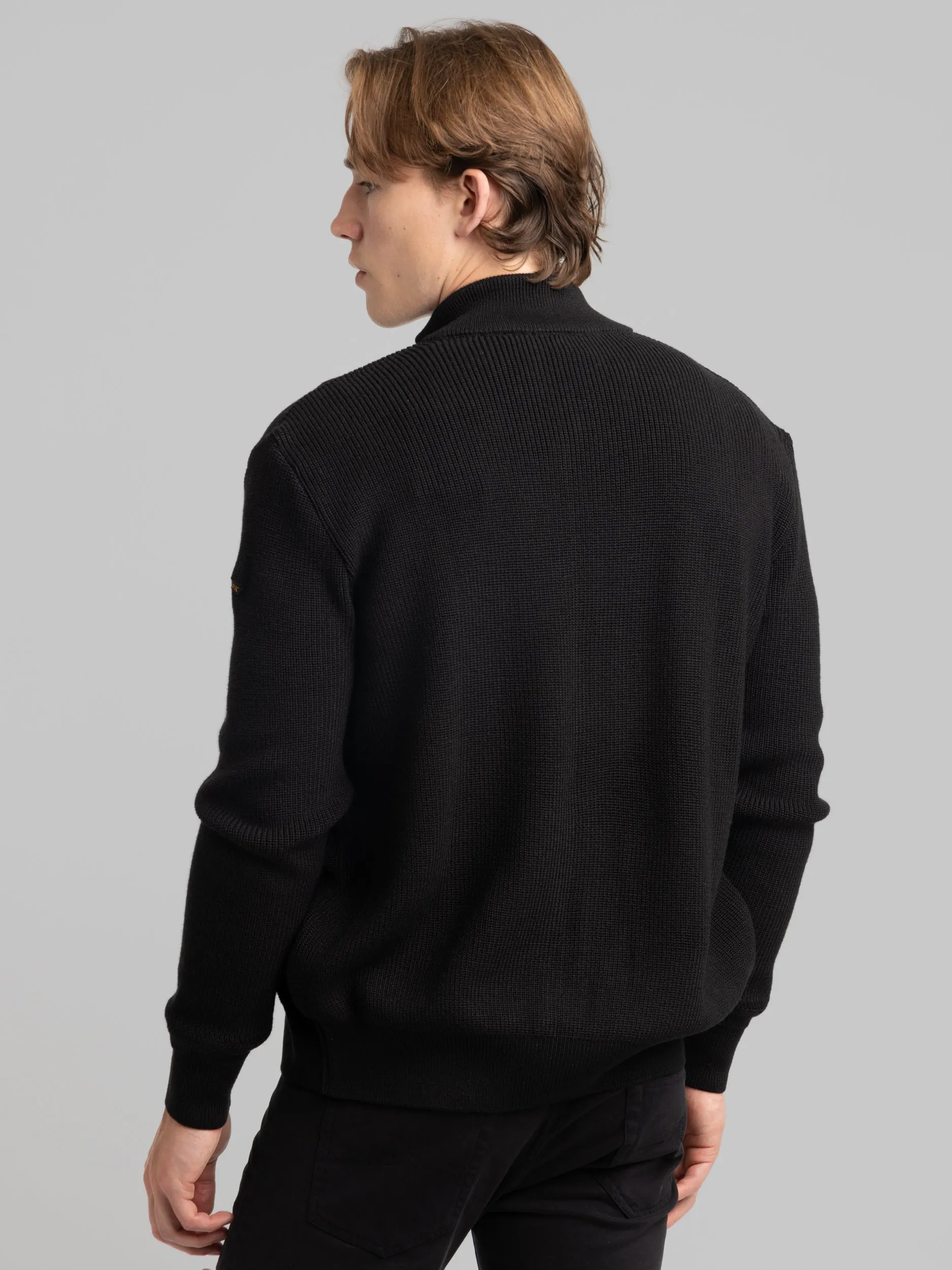 Black Full Zip Ribbed Sweater