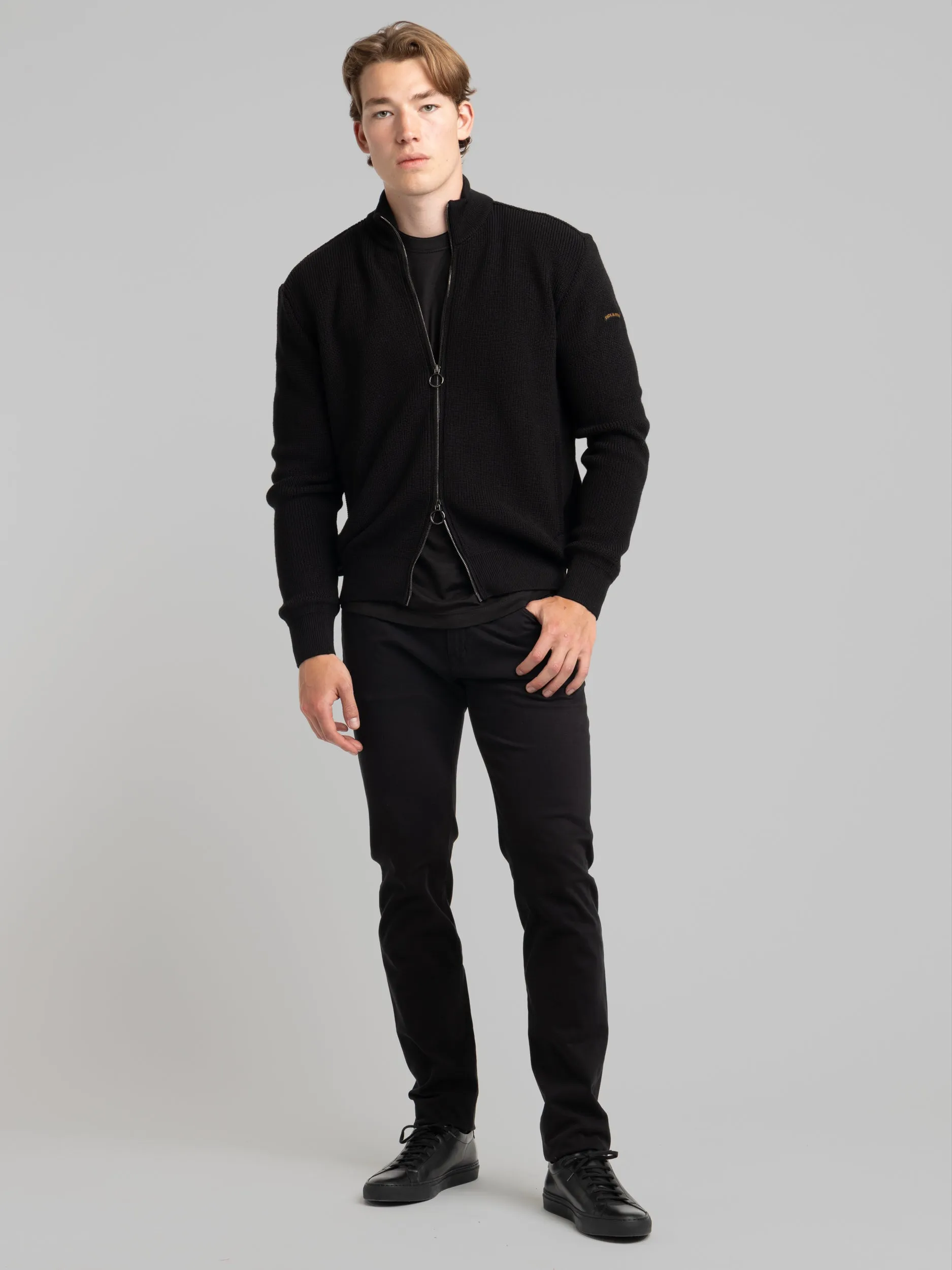 Black Full Zip Ribbed Sweater