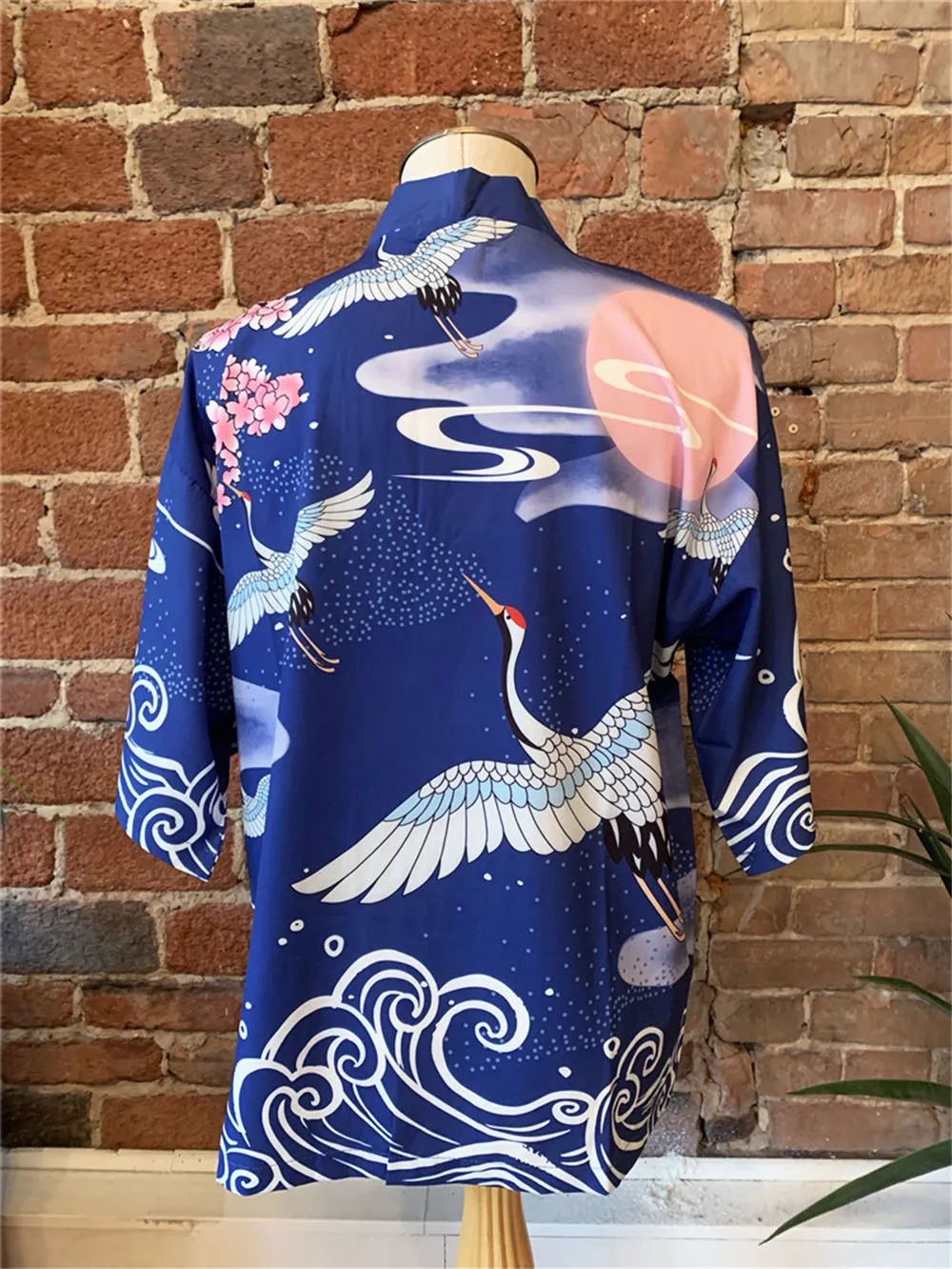 Blue Floral Crane Kimono Shirt | Anime Kimono