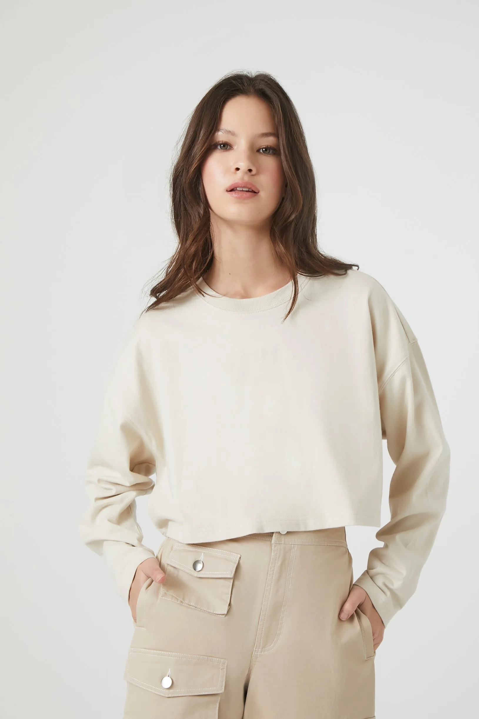 Boxy Long-Sleeve Crop Top