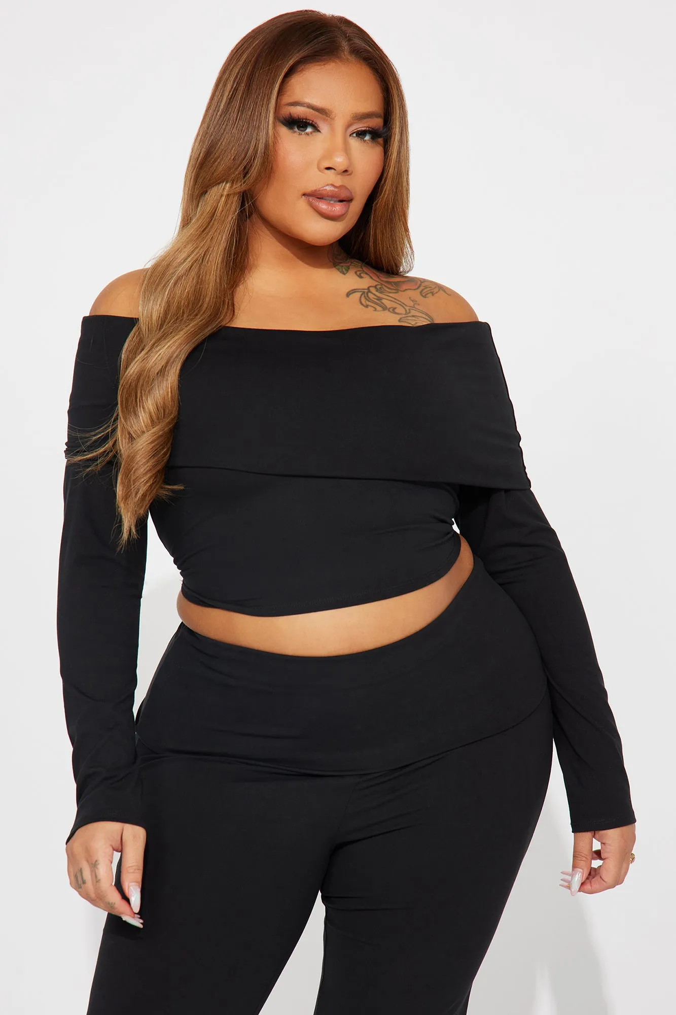 Brielle Off Shoulder Pant Set - Black