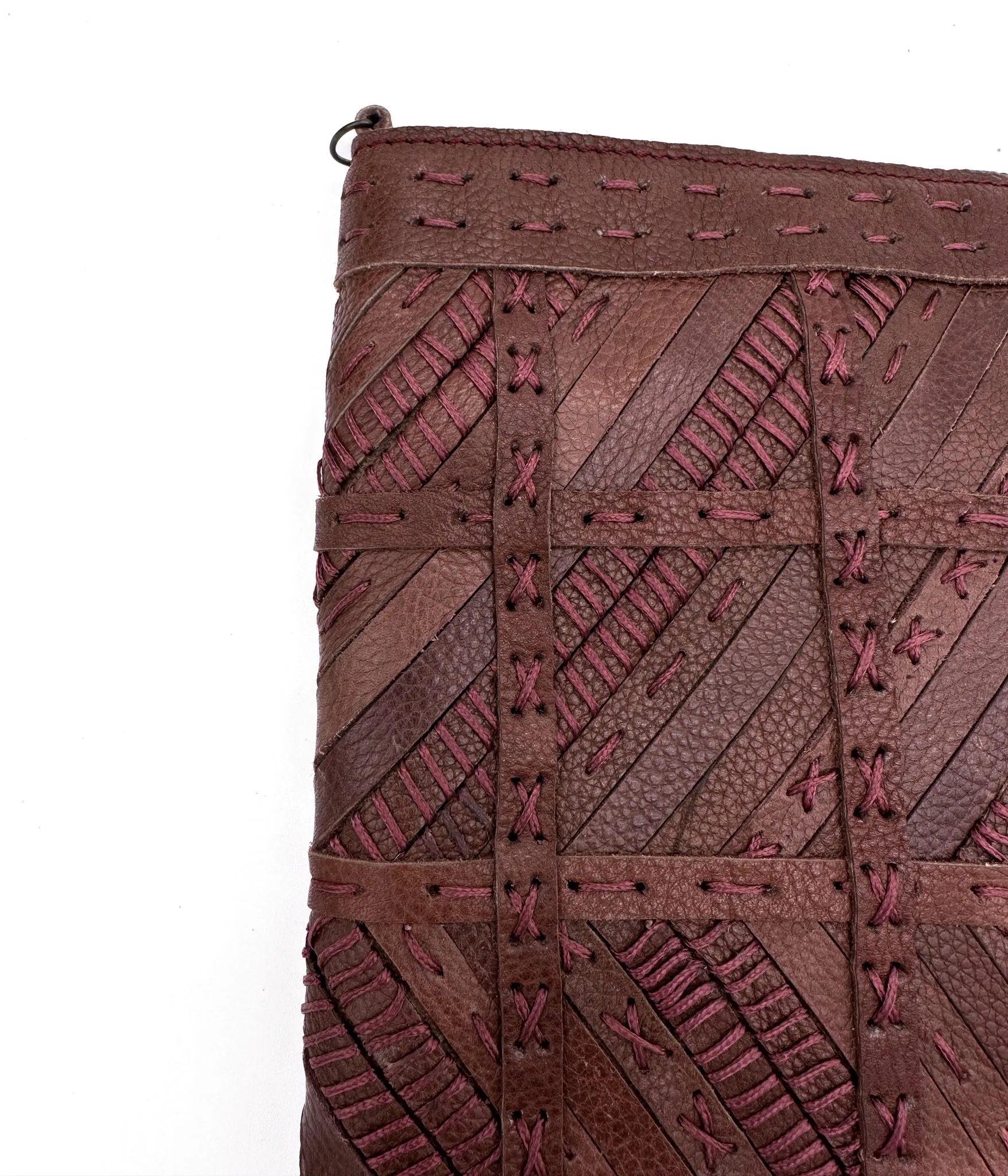 Calla Woven Leather Clutch in Rust