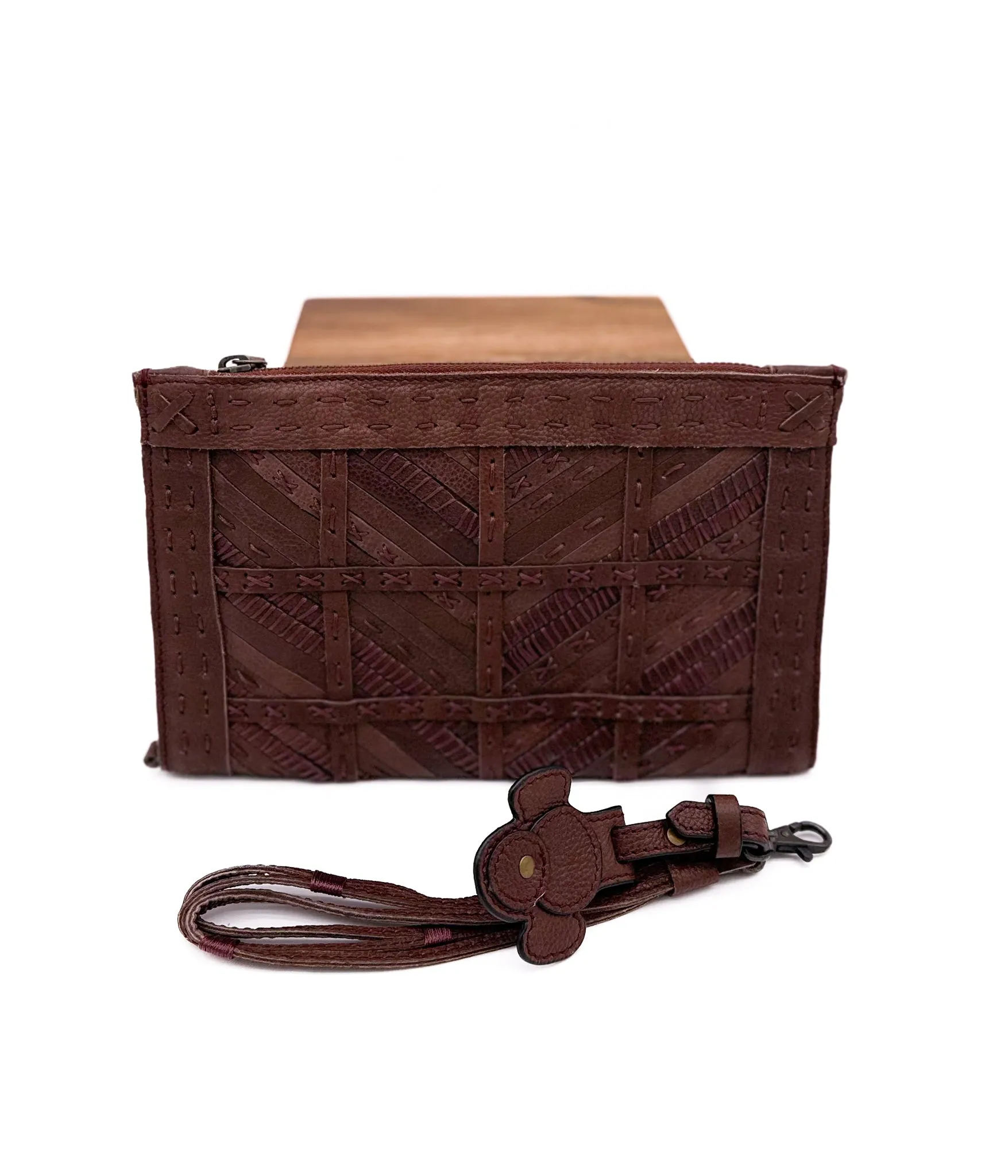 Calla Woven Leather Clutch in Rust