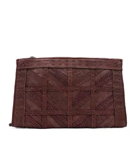 Calla Woven Leather Clutch in Rust