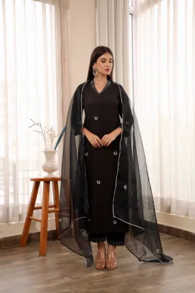 Chand embroidery black muslin straight set