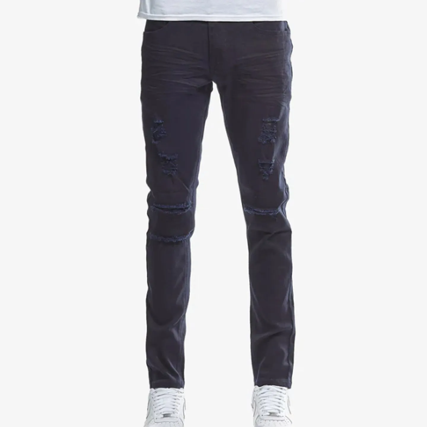 Copper Rivet Ripped Slim Jean (Navy)