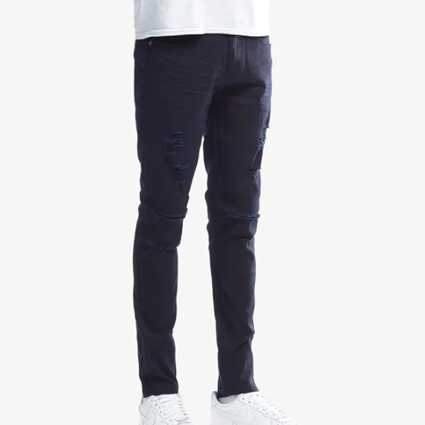 Copper Rivet Ripped Slim Jean (Navy)