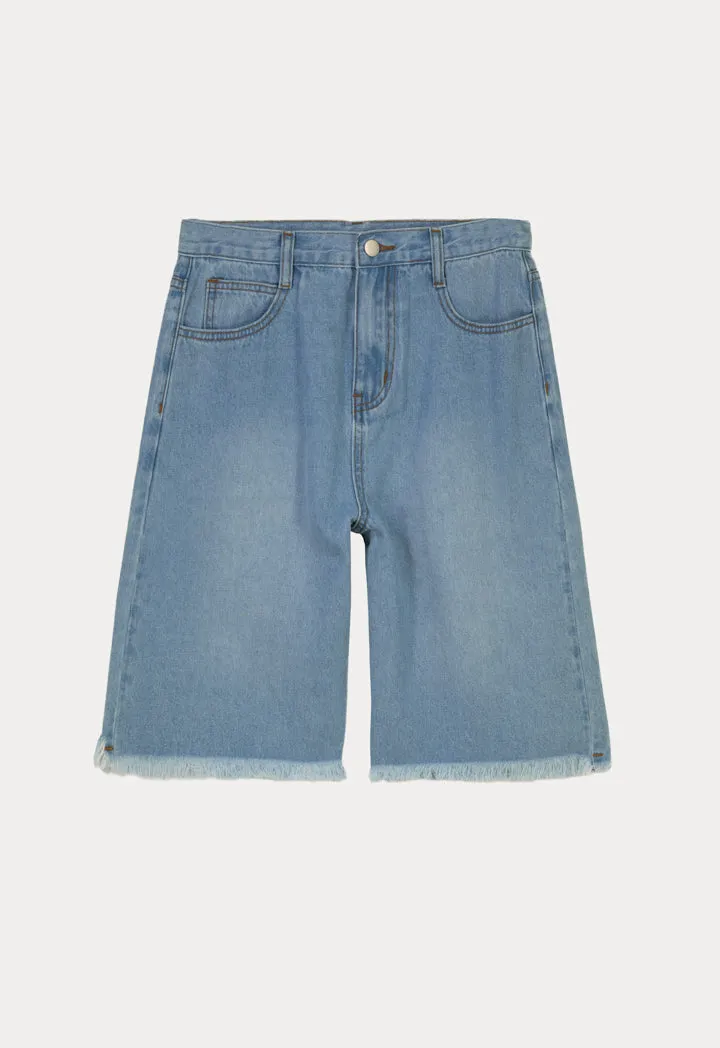 Denim Shorts With Fringed Details