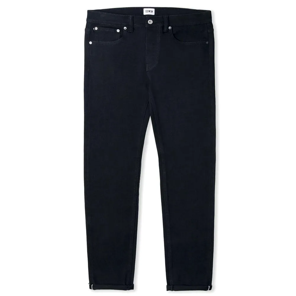 Edwin ED-80 Slim Tapered Jeans - CS White Listed Black Selvage Stretch Denim - Rinsed