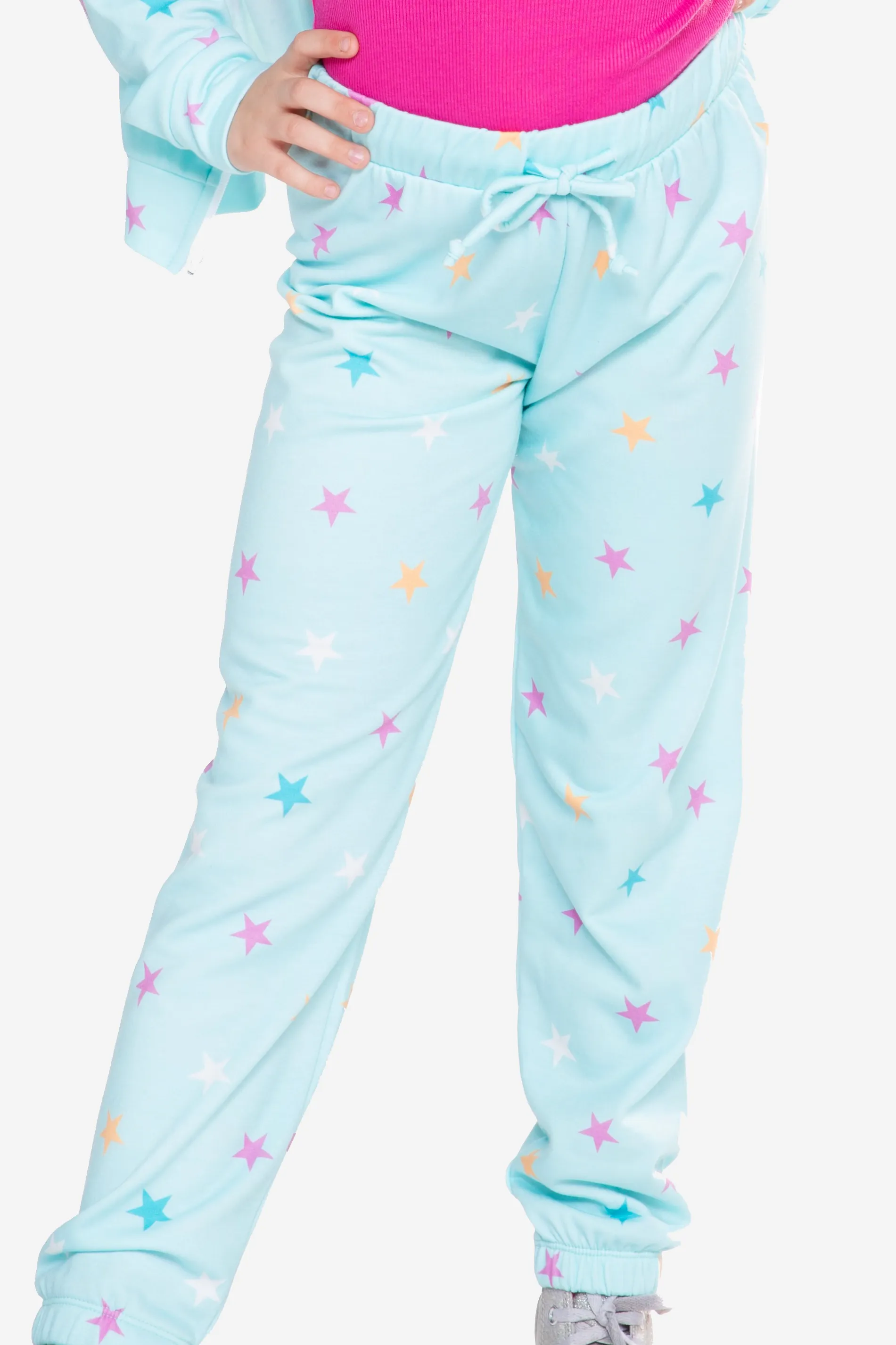 French Terry Cozy Sweatpant - Ice Mint Pink Stars