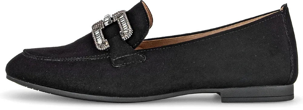 Gabor Black Suede loafer Diamante Buckle 21017