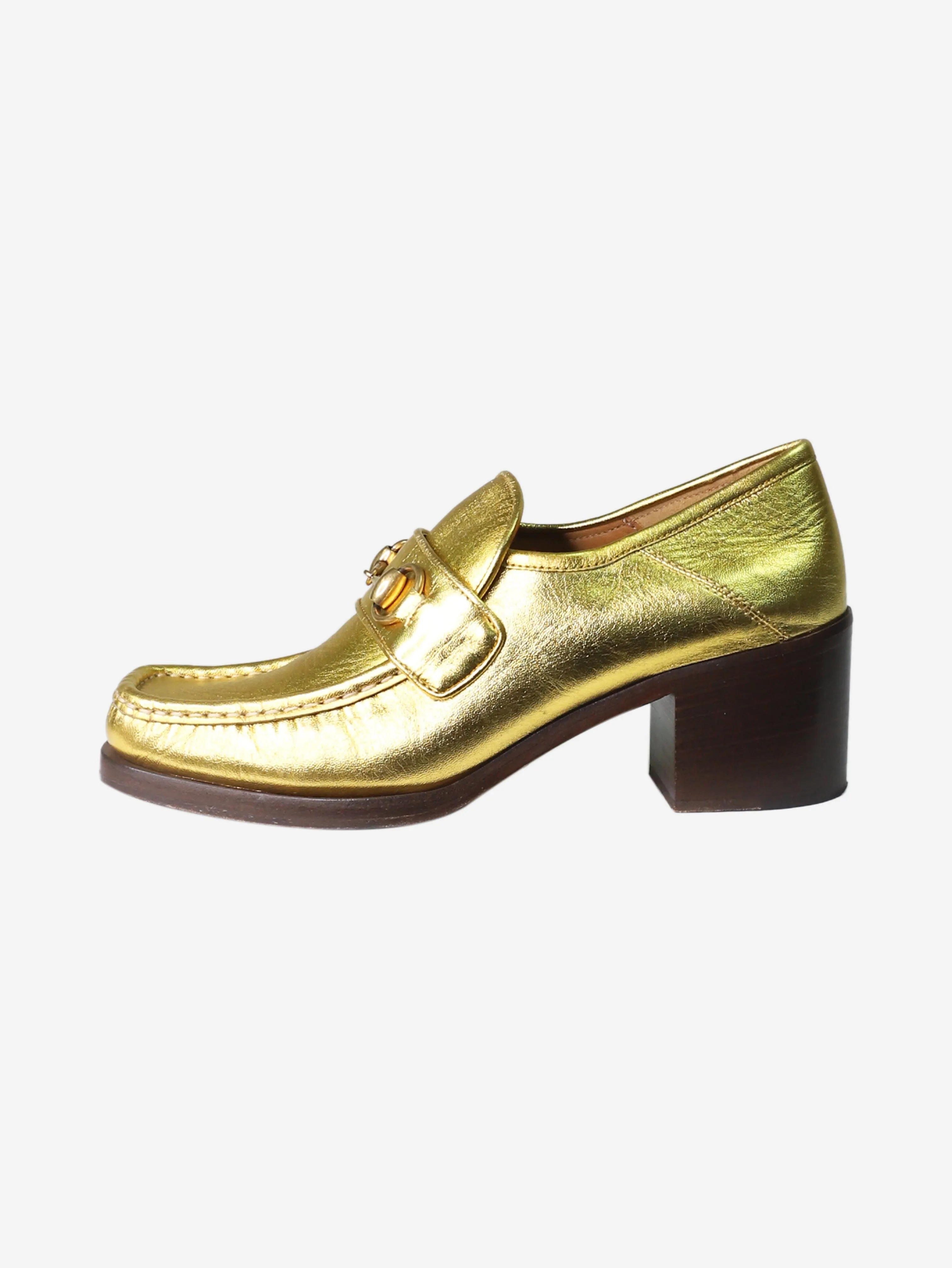 Gold heeled metallic loafers - size EU 38.5