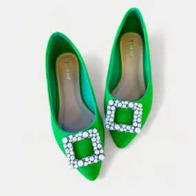 Green Janelle Embellished Flats [NO RETURNS]