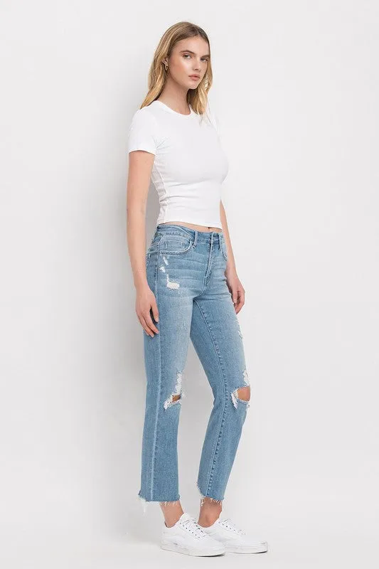 High Rise Distressed Cropped Straight Jeans