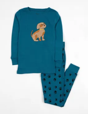 Kids Dog Blue Paw Print Pajamas