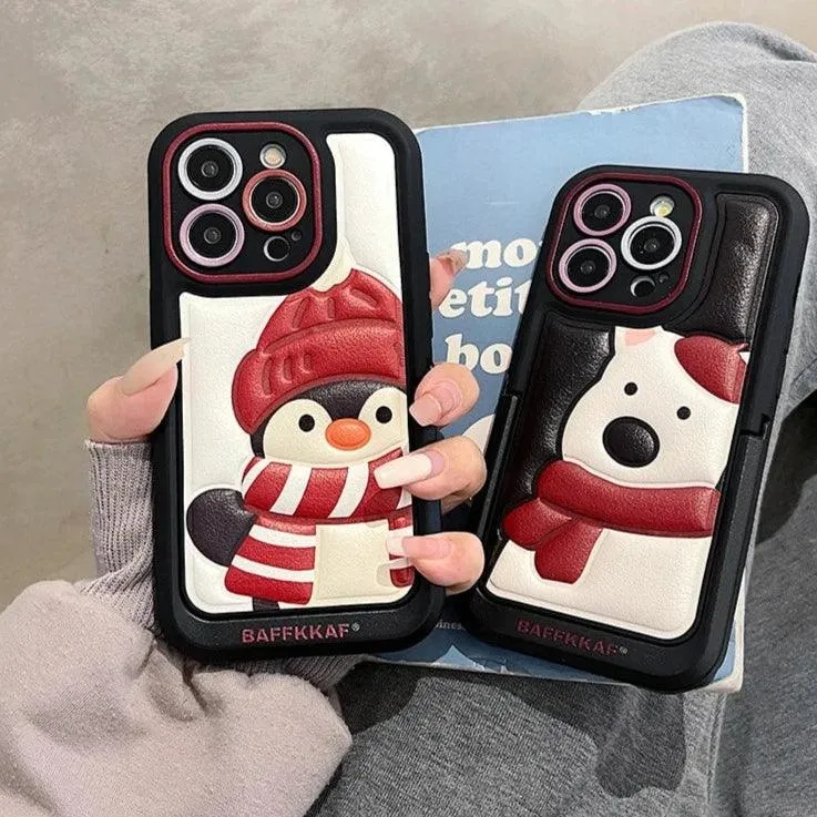 Leather Funny Penguin Puppy - Cute Phone Case ICPC For iPhone 15 Pro Max, 14, 13, 11, 12, or 15 Plus