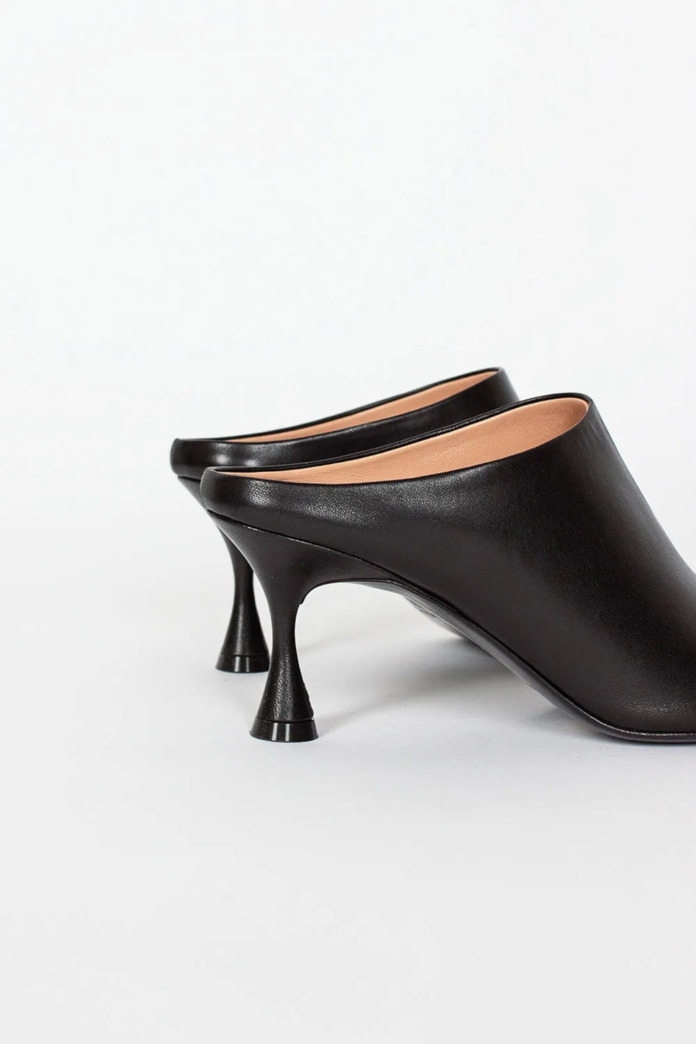 Leather Heeled Mules Black