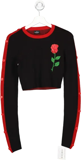 marcelo burlon Black Rose-appliqued Cropped Sweater UK XS