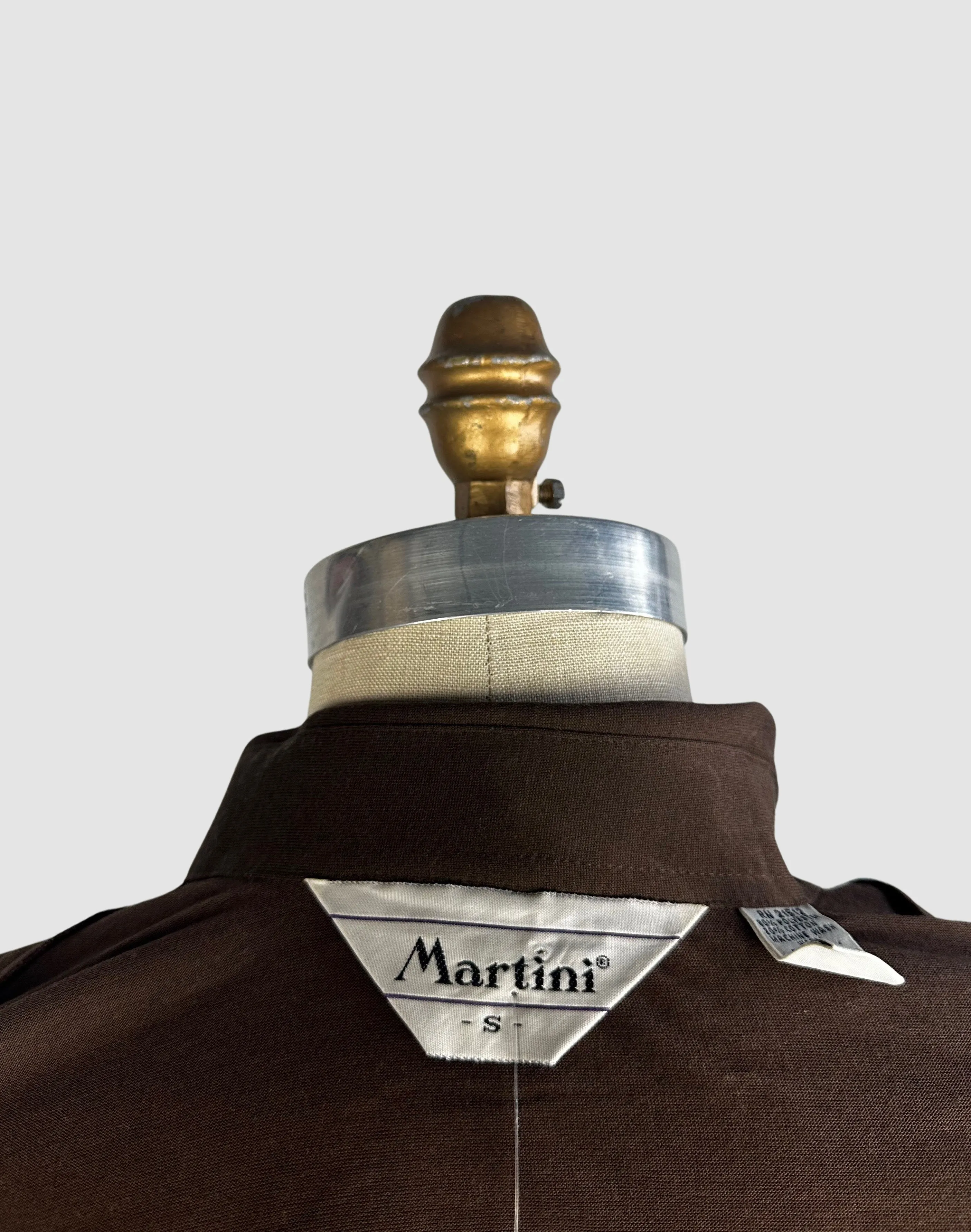 MARTINI 70s Deadstock Brown Polyester Disco Shirt  Small