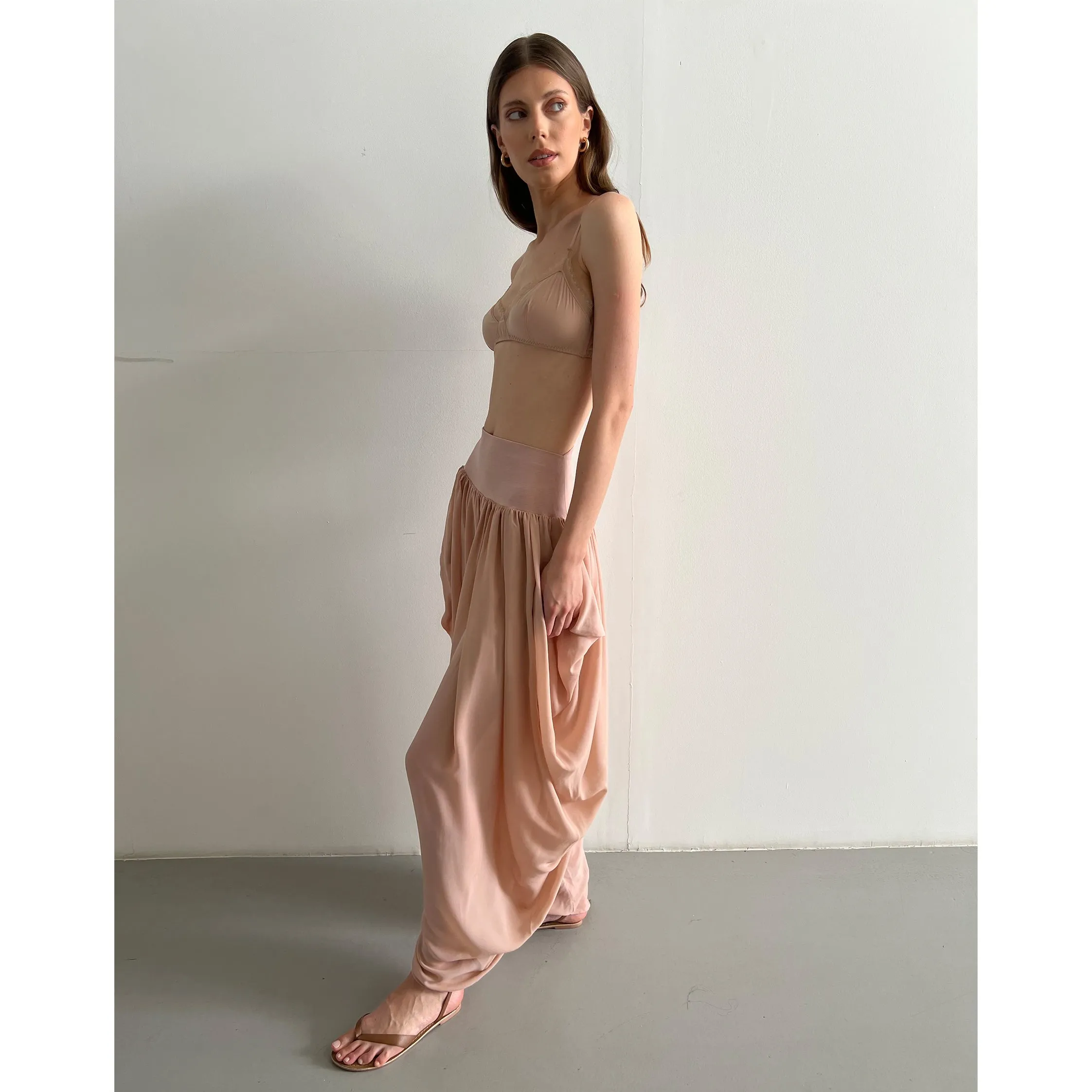 Nude Chiffon Draped Pant  Sculpting with Waistband