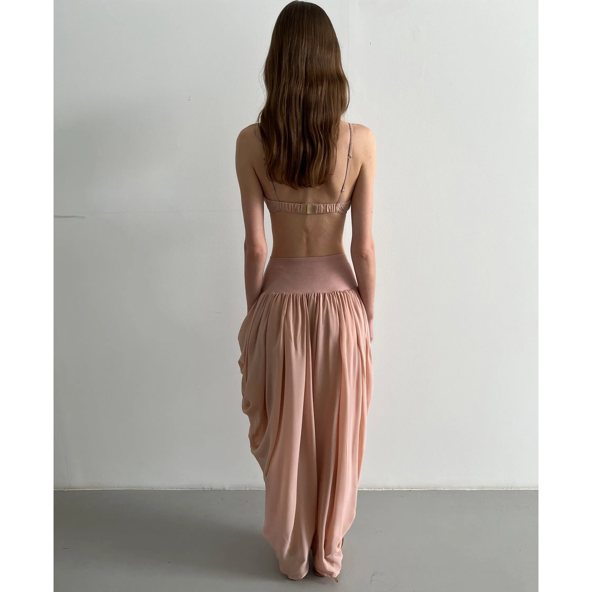 Nude Chiffon Draped Pant  Sculpting with Waistband