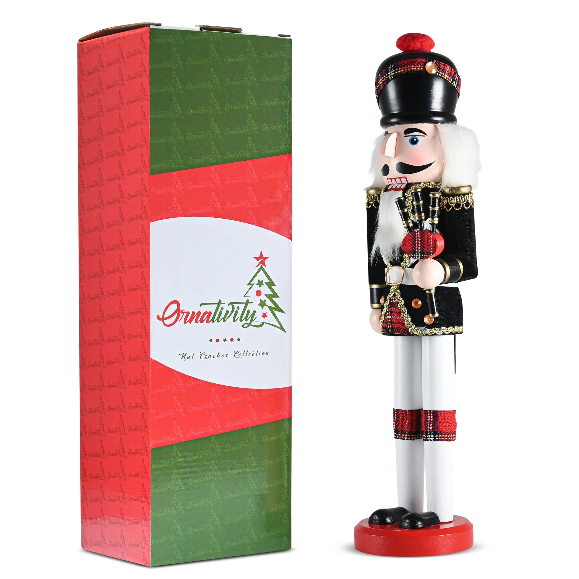 Ornativity Christmas Bagpipe Soldier Nutcracker – Red and Black Wooden Nutcracker Soldier with Bagpipe Xmas Themed Holiday Nut Cracker Doll Figure Decorations