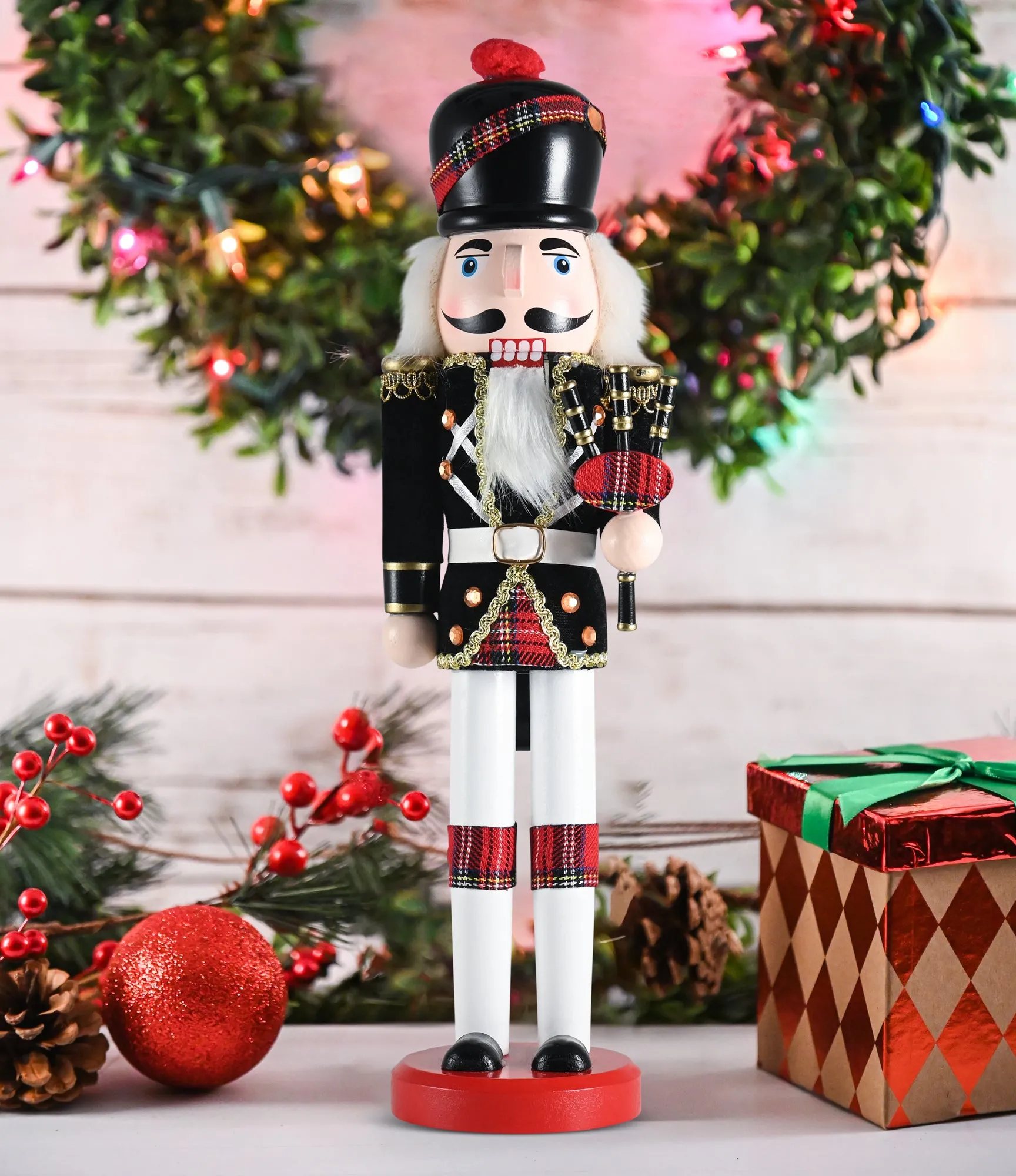 Ornativity Christmas Bagpipe Soldier Nutcracker – Red and Black Wooden Nutcracker Soldier with Bagpipe Xmas Themed Holiday Nut Cracker Doll Figure Decorations