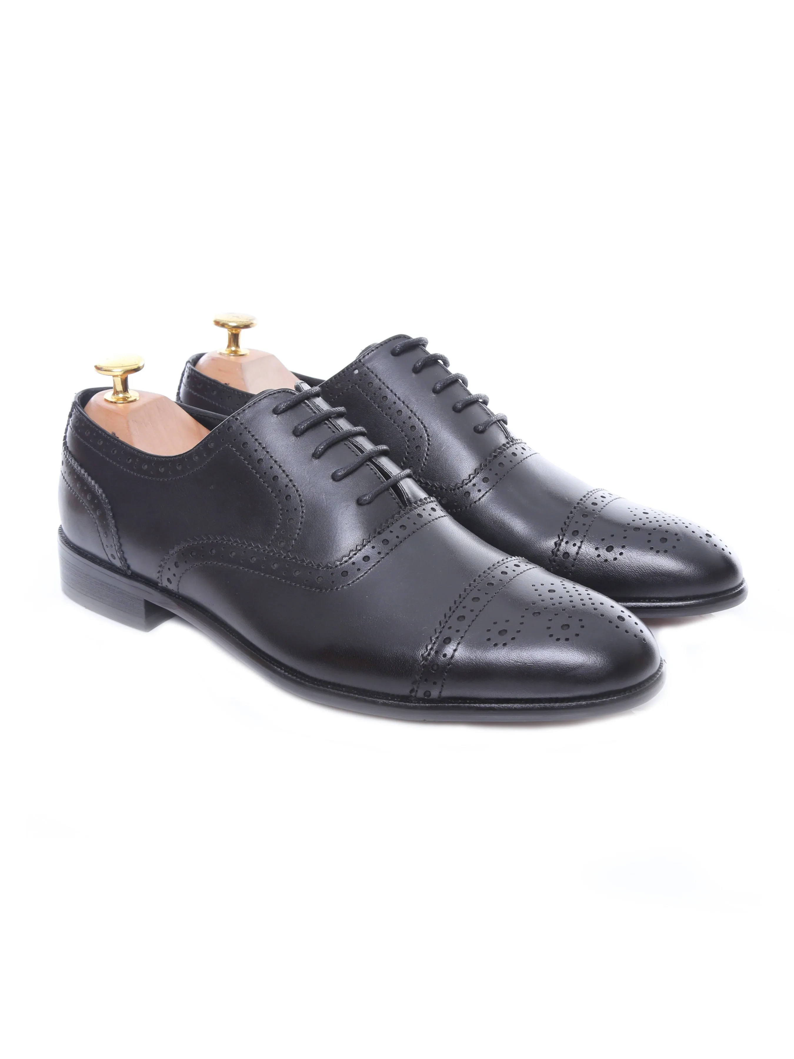 Oxford Cap Toe - Black Semi Brogue Lace Up