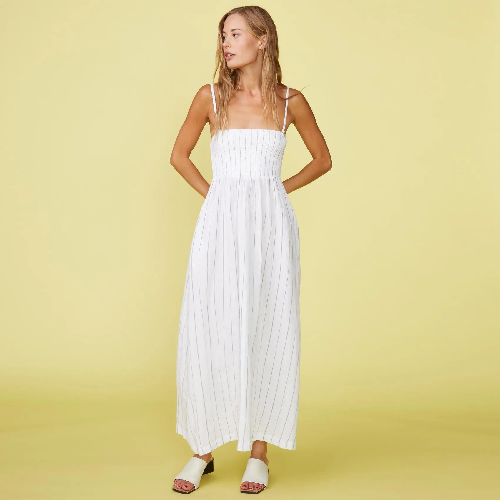 Pinstripe Gauze Smocked Maxi Dress