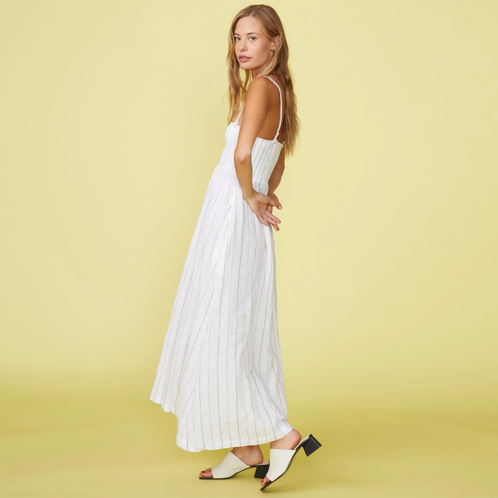 Pinstripe Gauze Smocked Maxi Dress