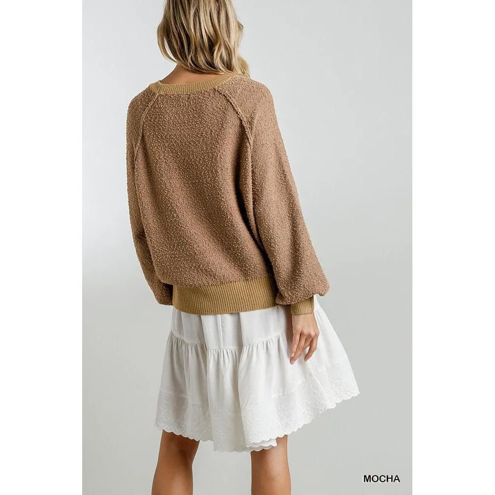 Puff Sleeve Boat Neck Sweater