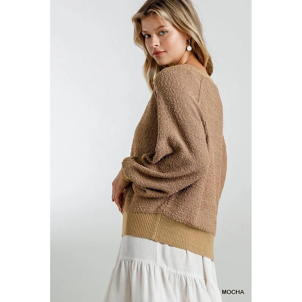 Puff Sleeve Boat Neck Sweater