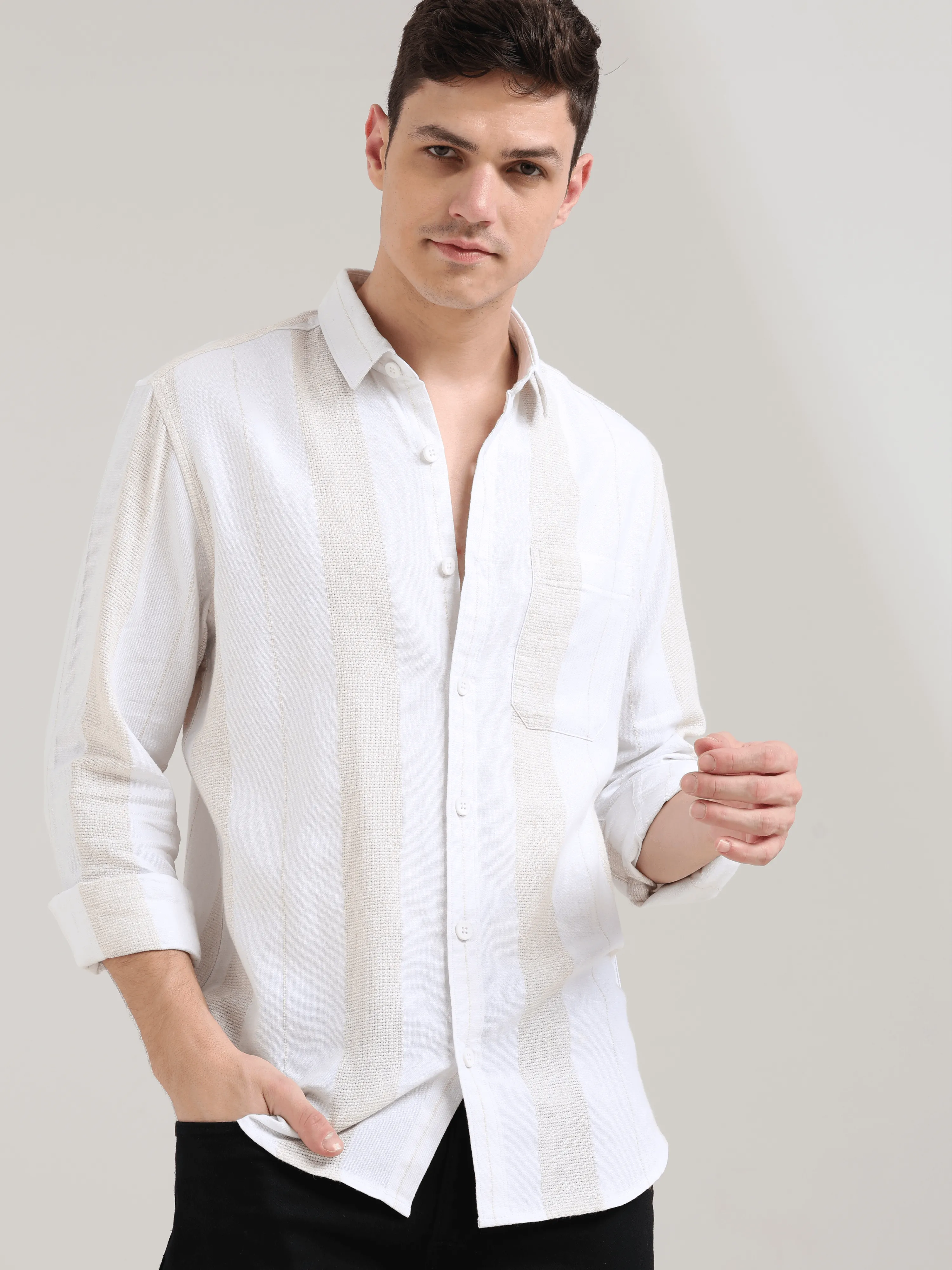 Pure cotton white&cream Casual shirt