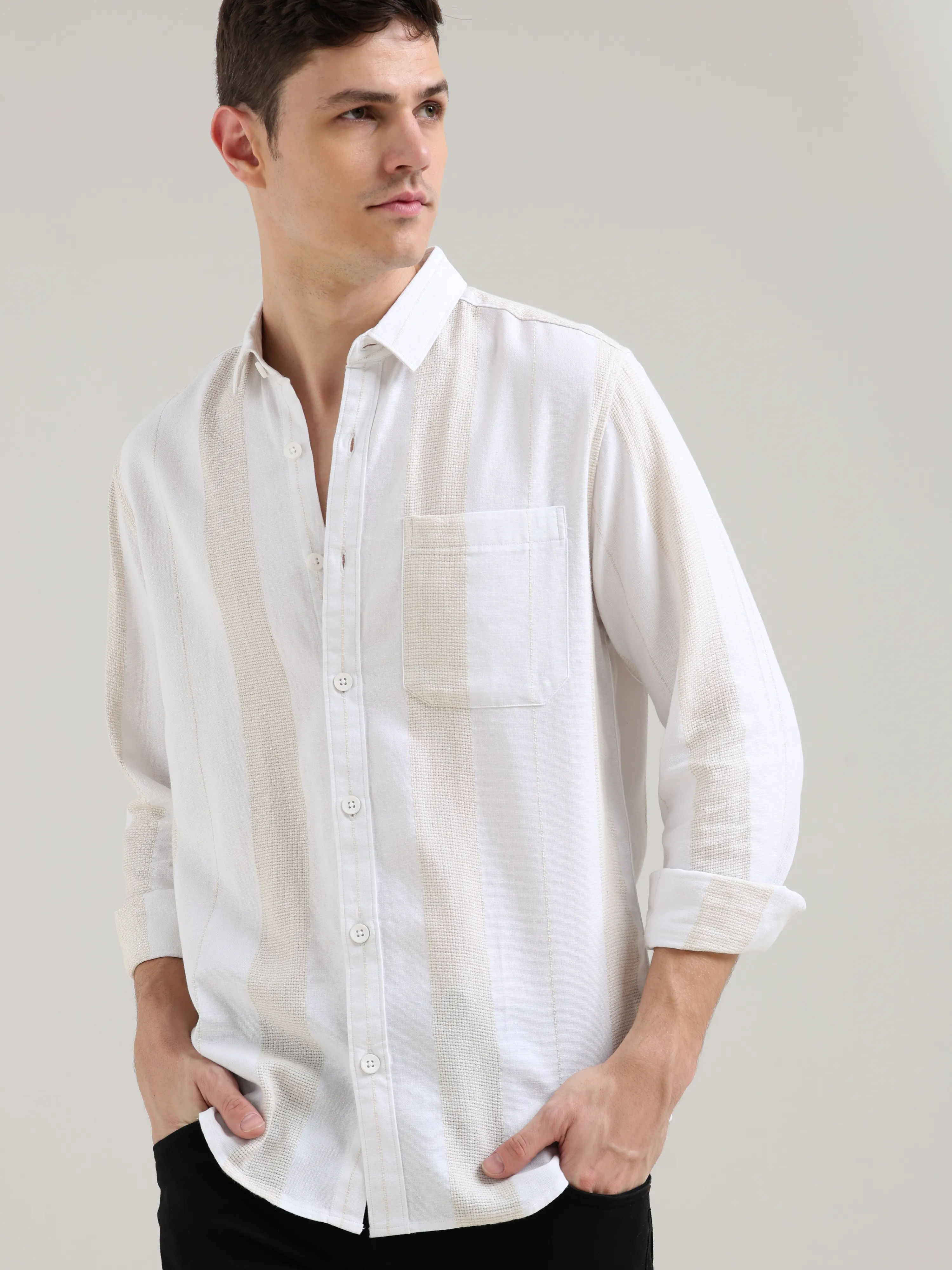 Pure cotton white&cream Casual shirt