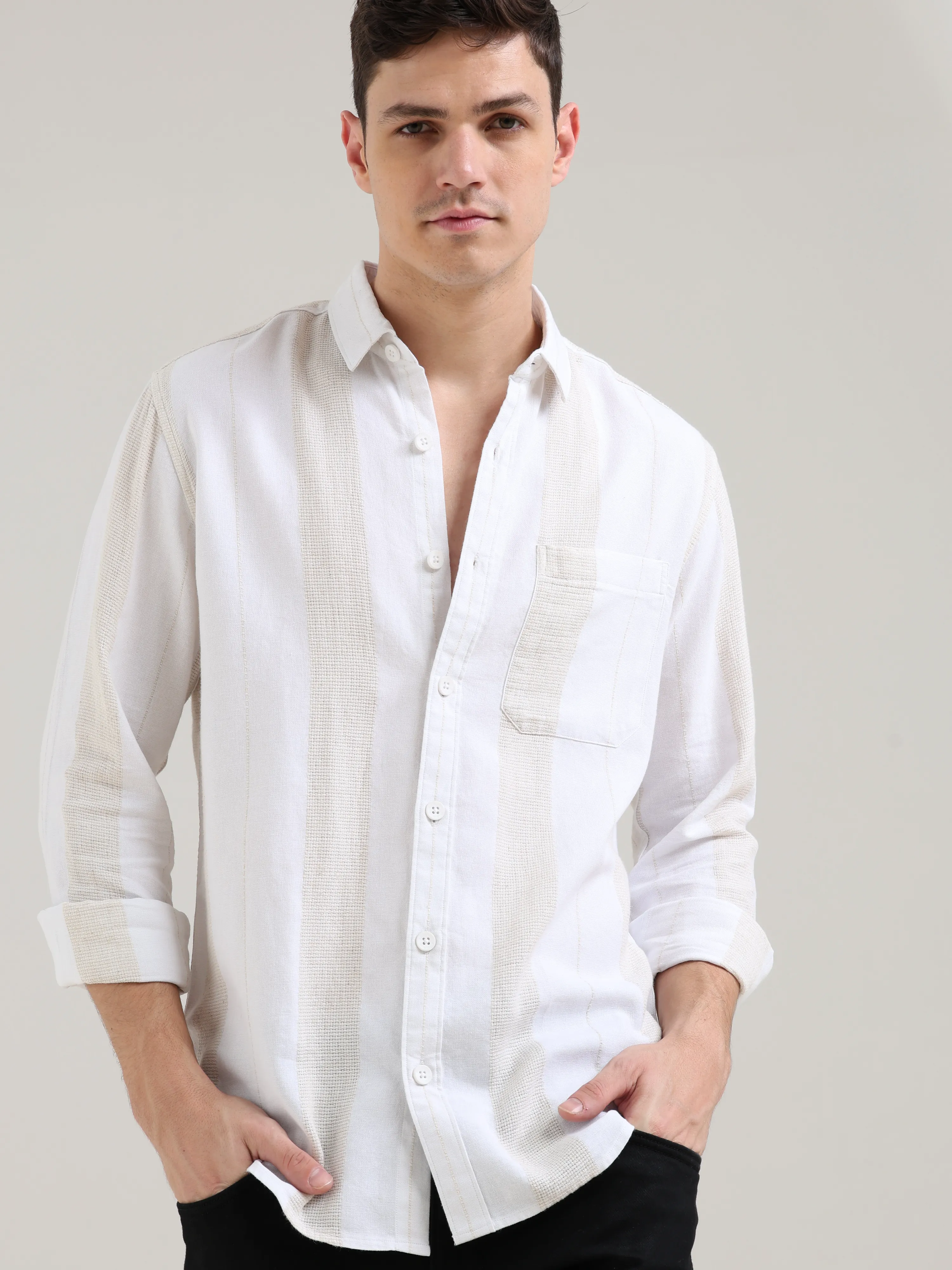 Pure cotton white&cream Casual shirt