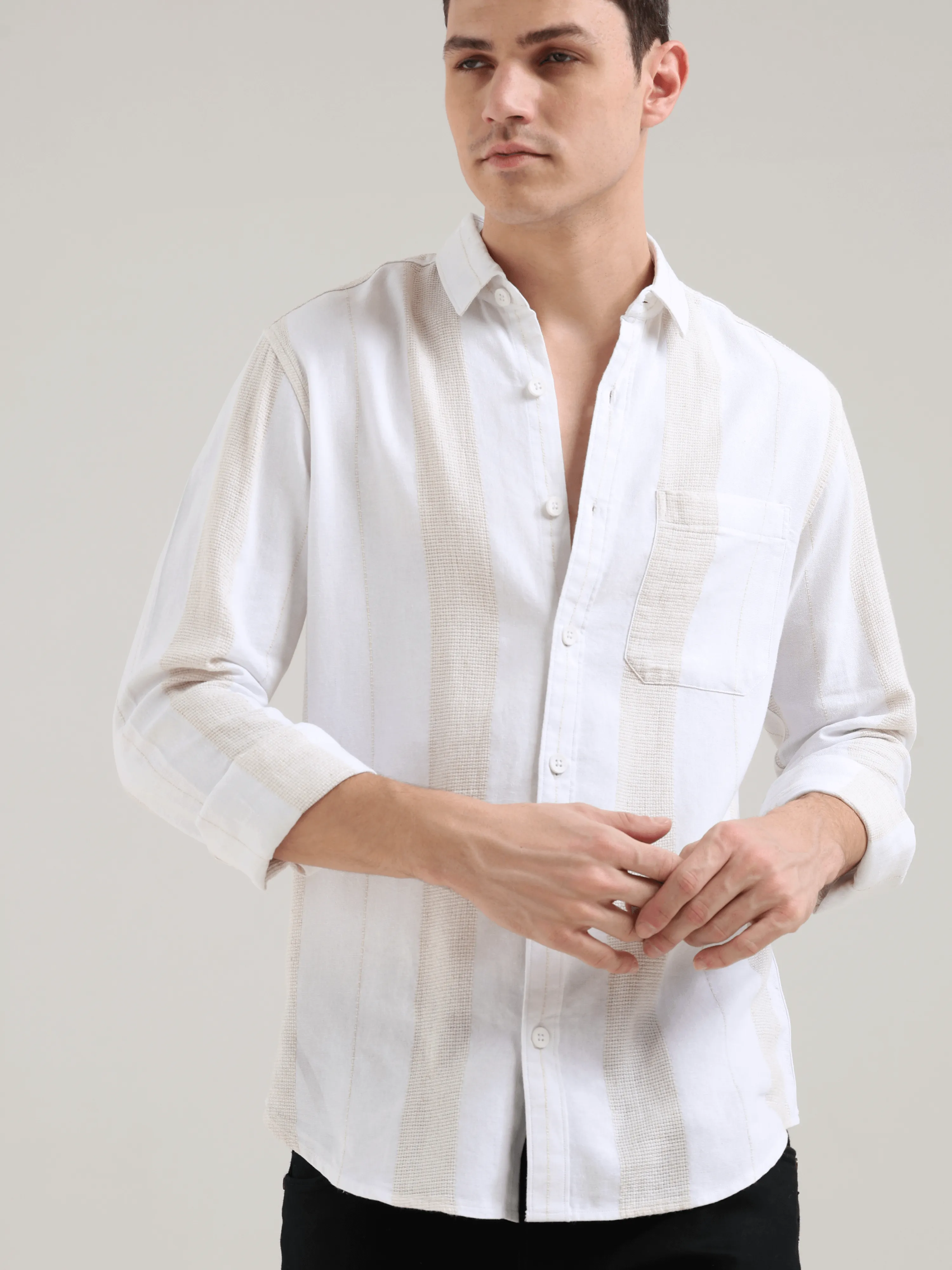 Pure cotton white&cream Casual shirt