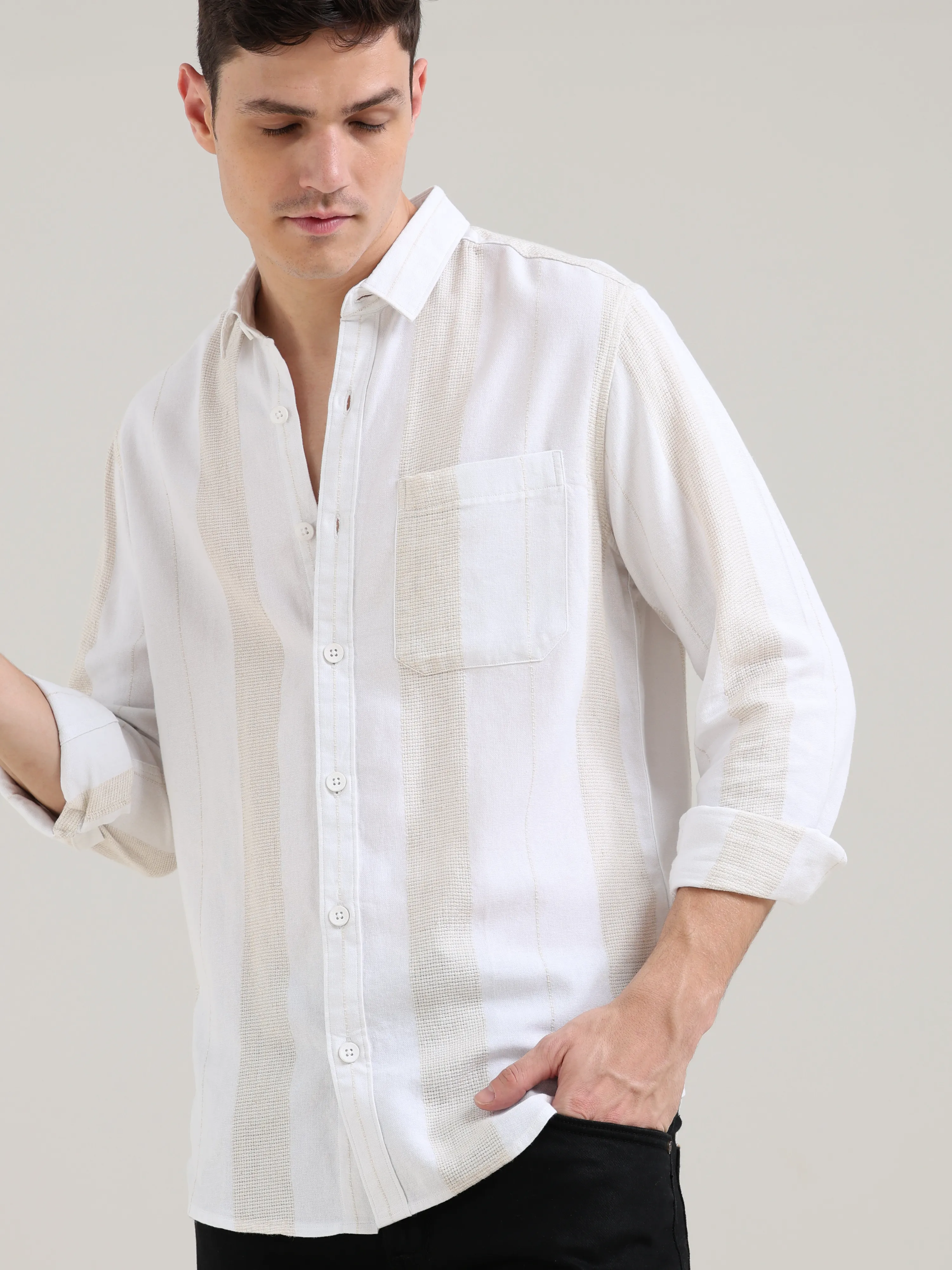 Pure cotton white&cream Casual shirt