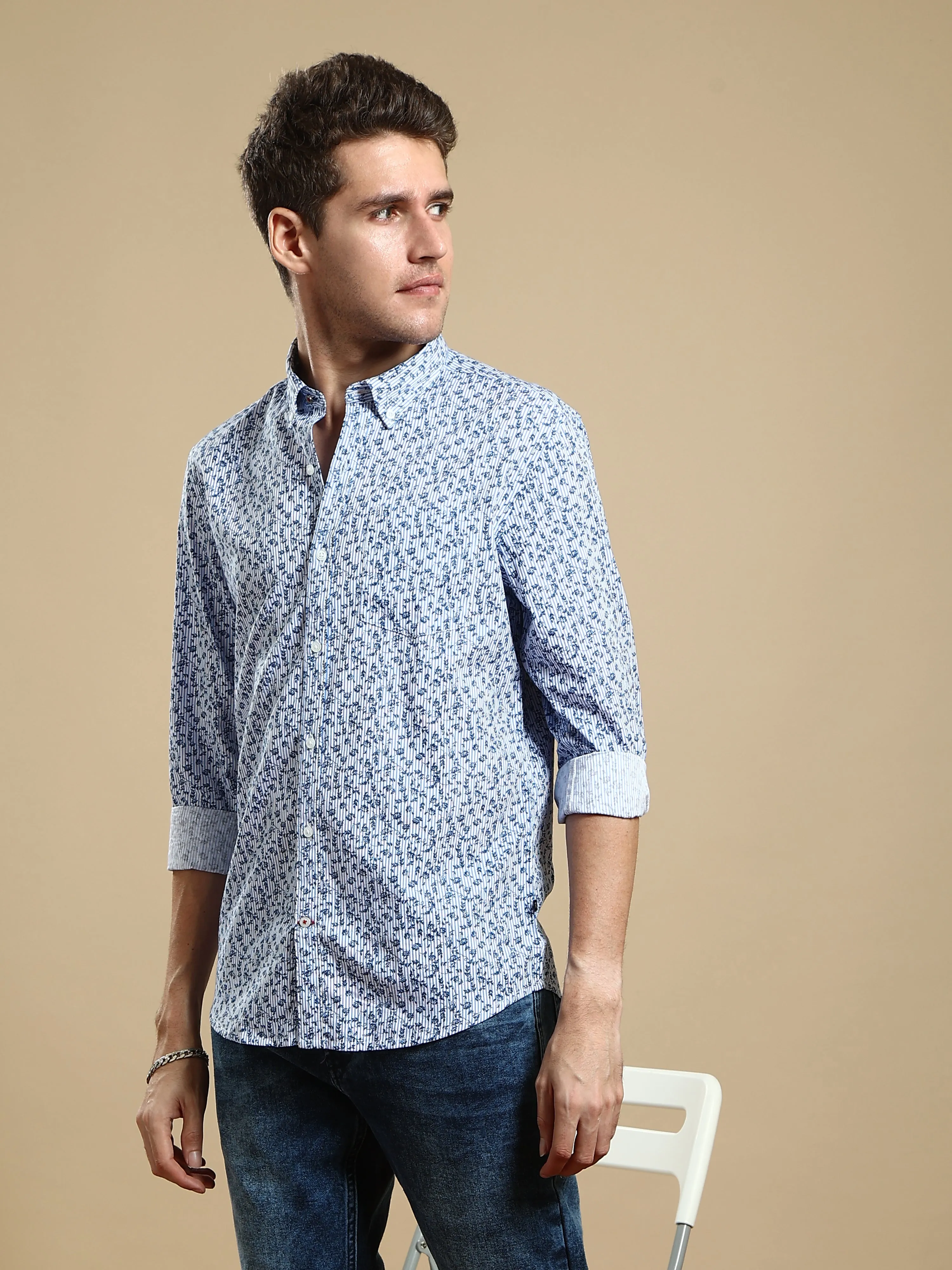 River Blue Aop Semi Casual Shirt