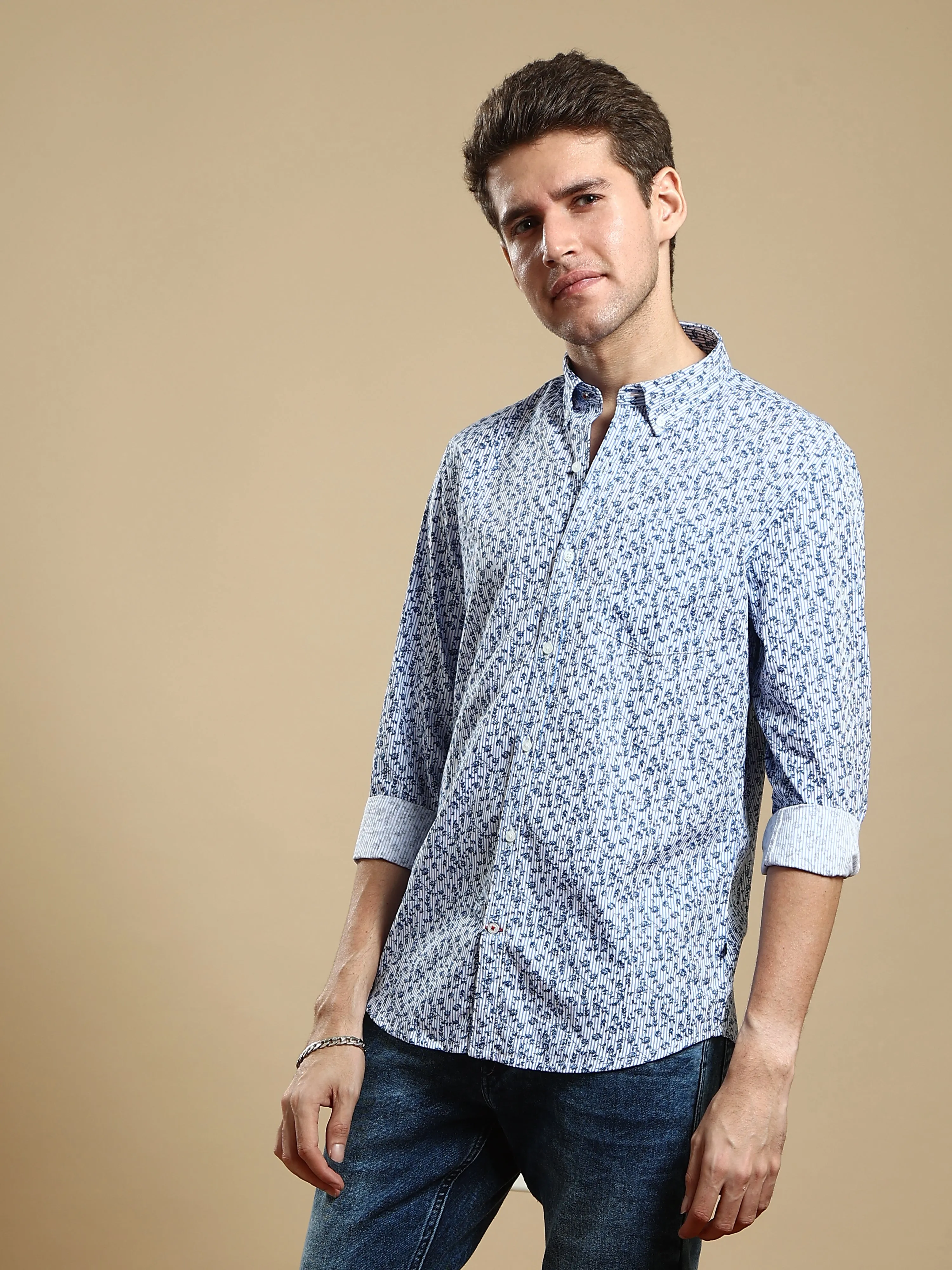 River Blue Aop Semi Casual Shirt