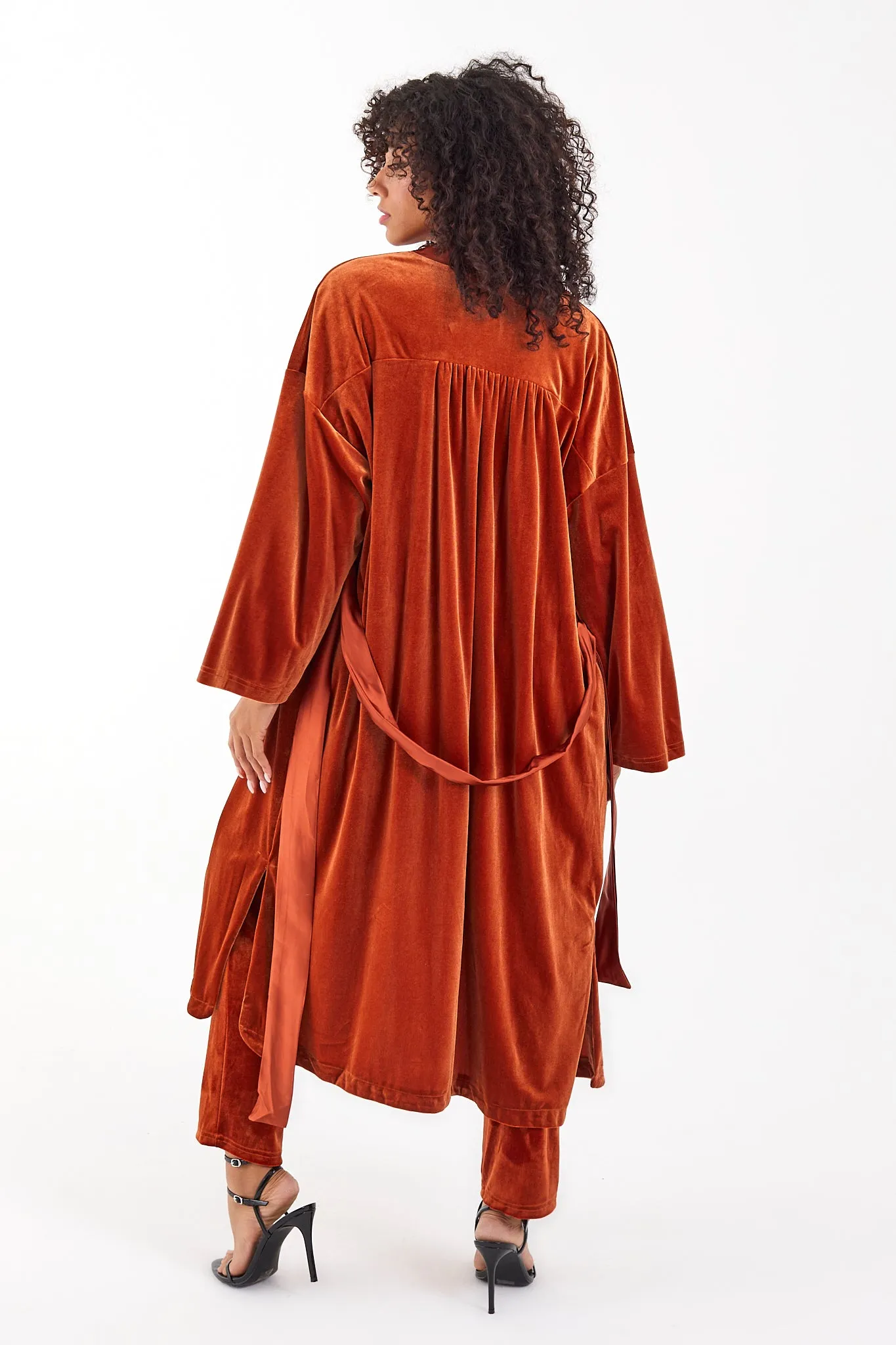 Rust Velvet Cardigan Pant Set